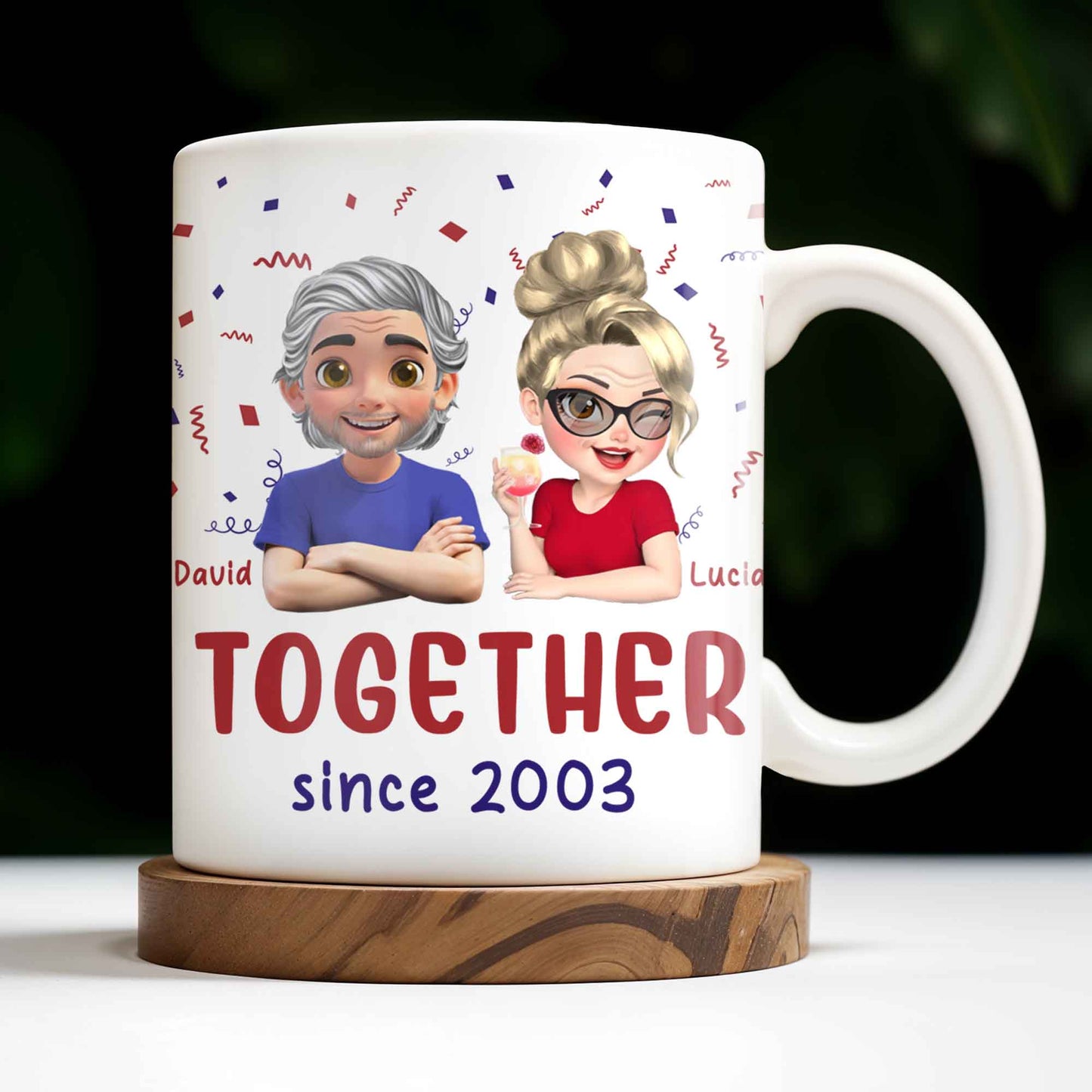 Together Since 2003, Cartoon Couple and Confetti