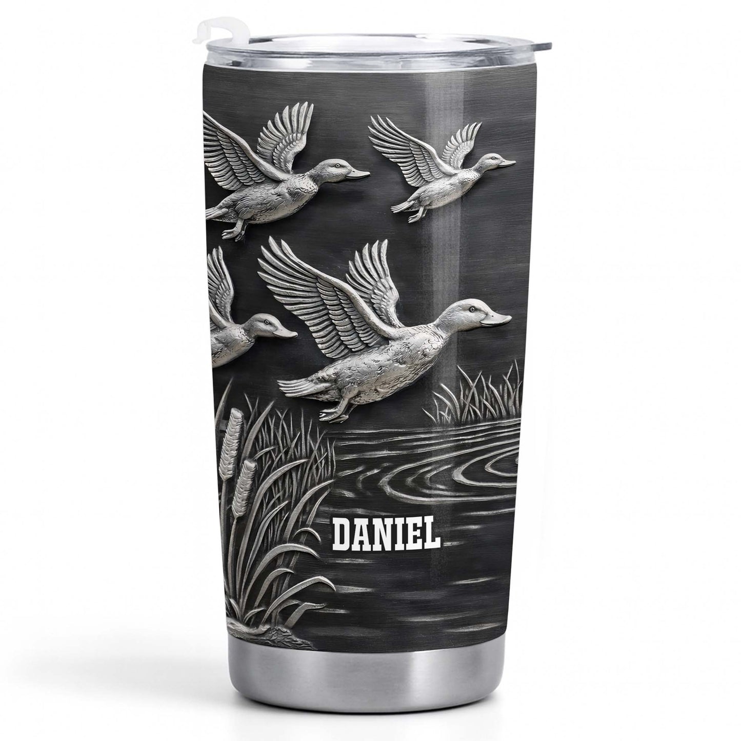 Geese In Flight Over Tranquil Landscape Tumbler