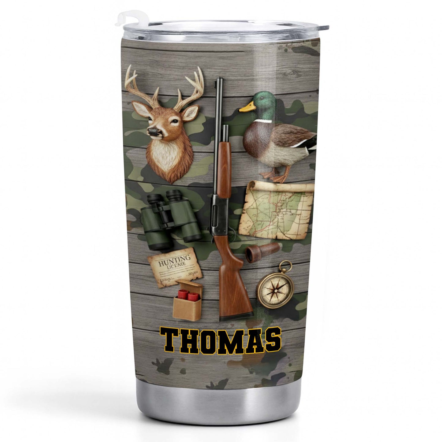 Hunting License Gear And Trophies With Deer And Duck