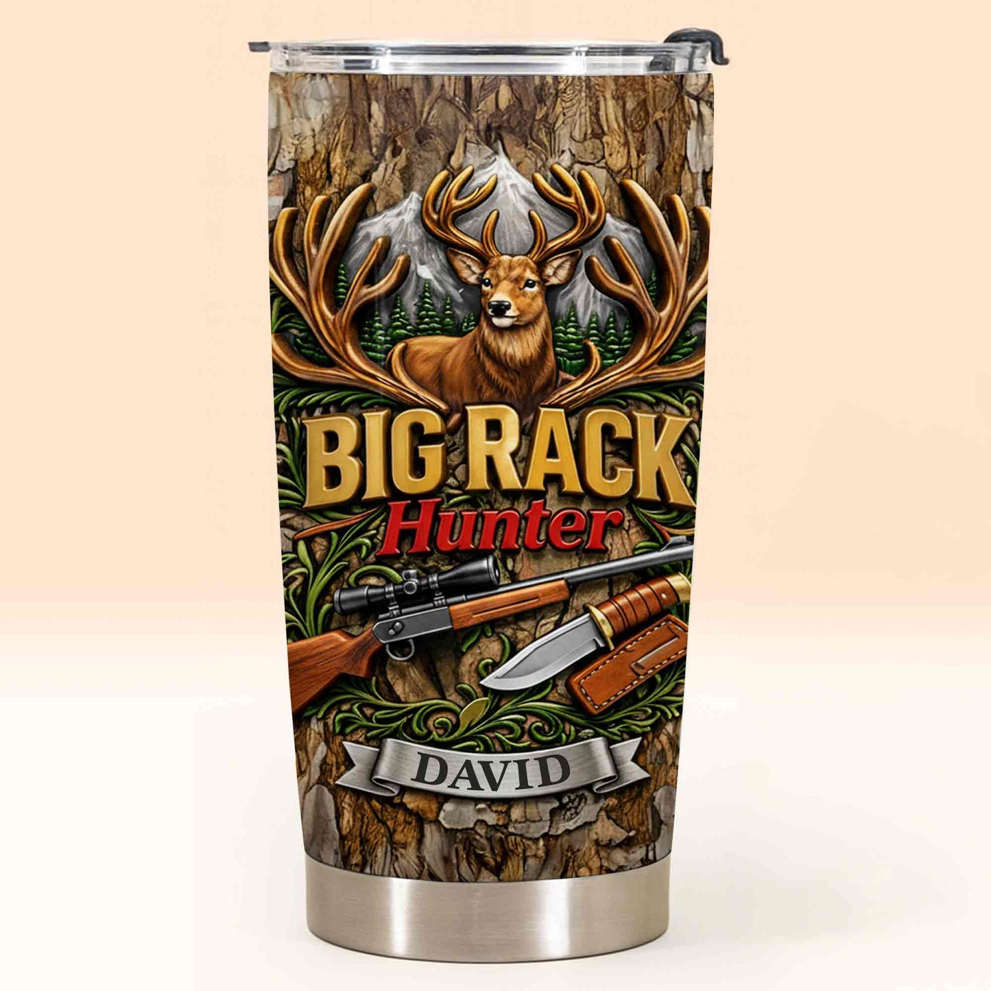Big Rack Hunter Deer Antlers With Rifle And Hunting Knife - Personalized Custom Stainless Steel Tumbler 20oz 30oz - HTG019_TB