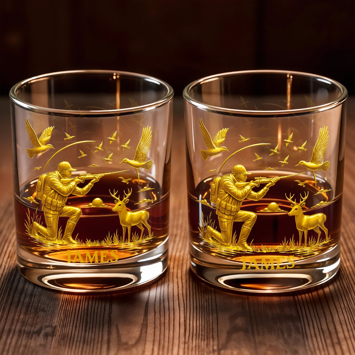 Hunter And Deer Surrounded By Flying Birds