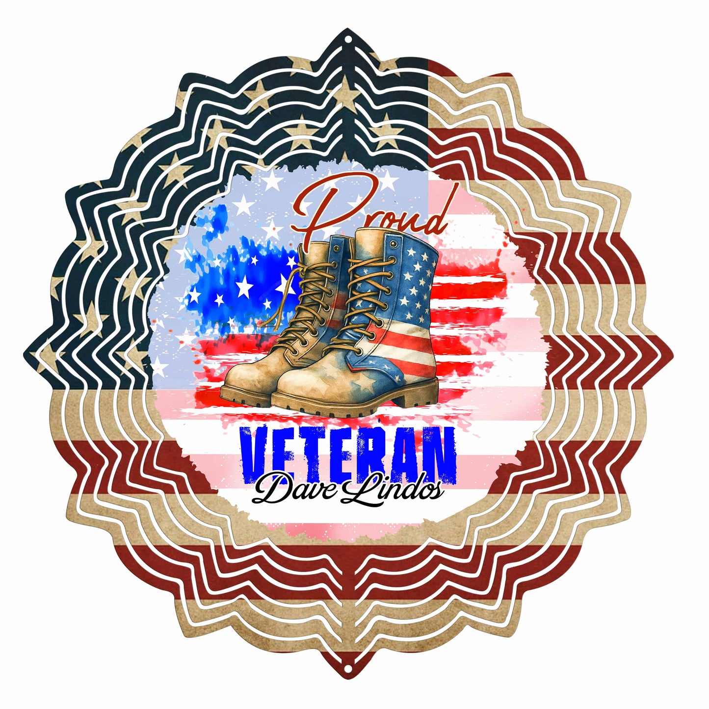 Proud Veteran With Combat Boots And American Flag