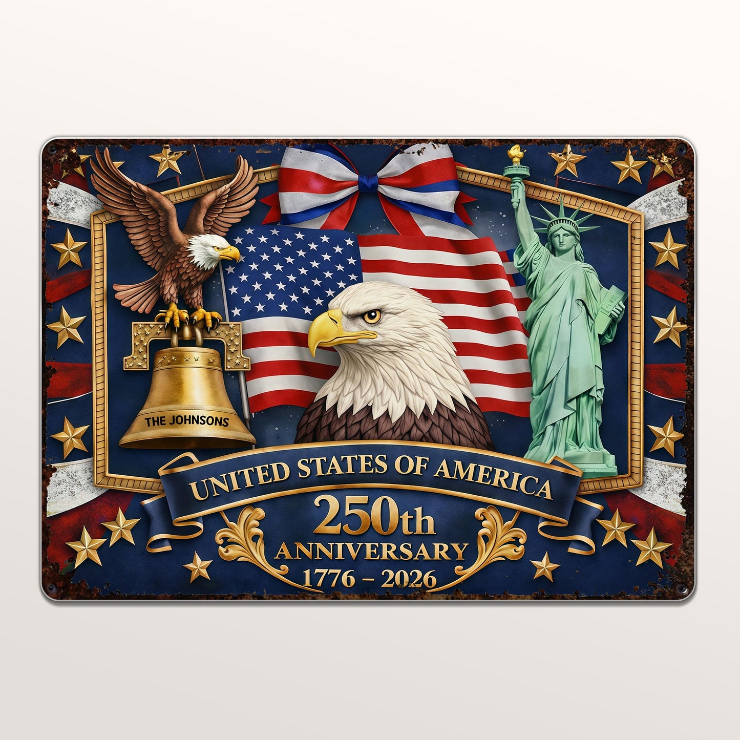 United States Of America Anniversary Bald Eagle Flag And Statue Of Liberty