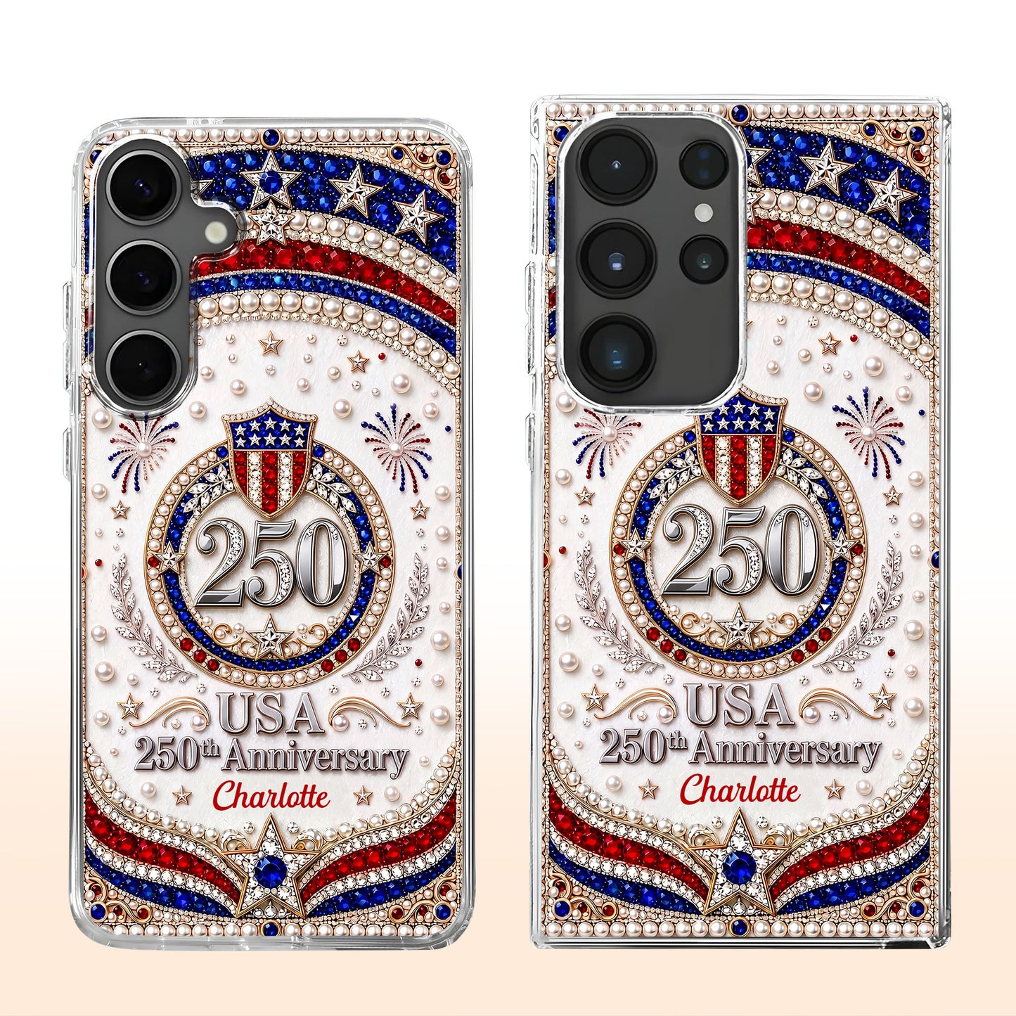 USA Anniversary Stars And 3D Rhinestone Pearls - Personalized Clear Phone Case - INDE288_PHC