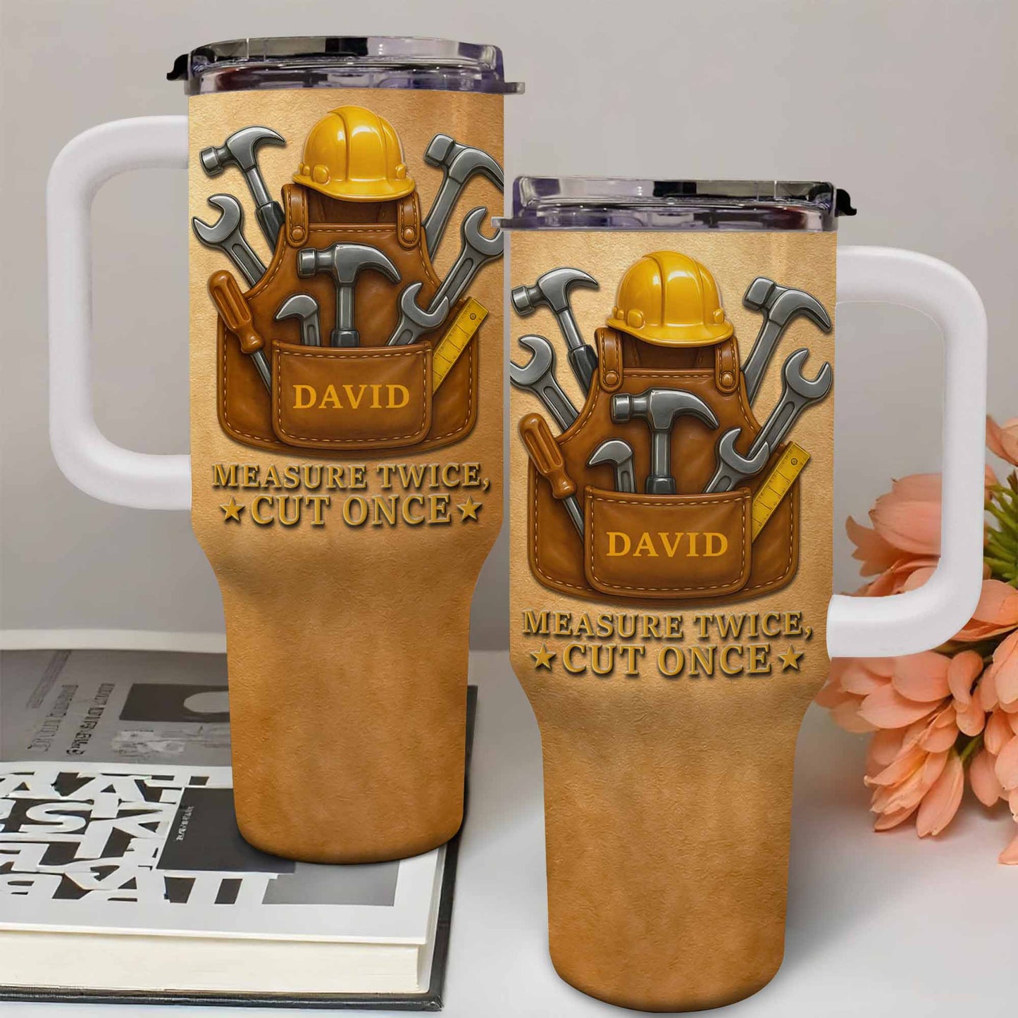 Measure Twice Cut Once With Tools And Hard Hat Design