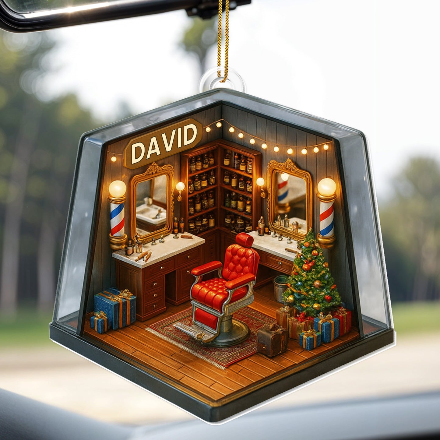 Cozy Christmas Barber Shop Scene With Christmas Tree And Barber Tools