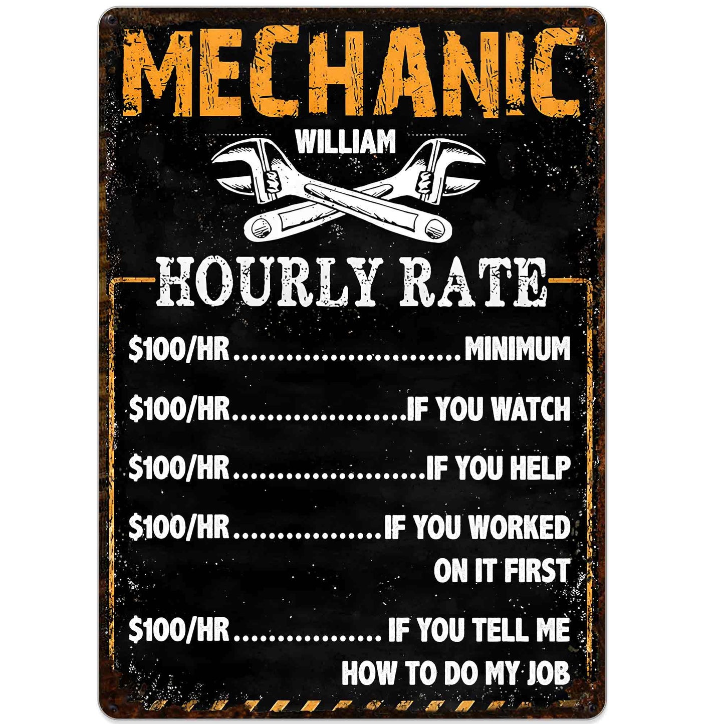 Mechanic Hourly Rate With Crossed Wrenches Tools Garage Sign