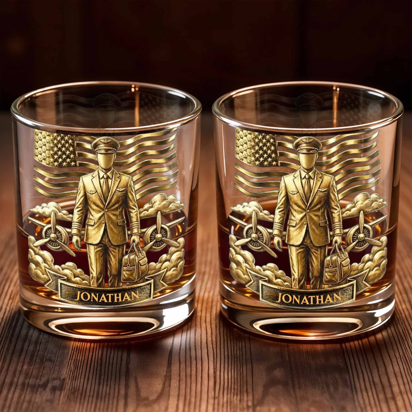 Pilot, American Flag, Whiskey Glass
