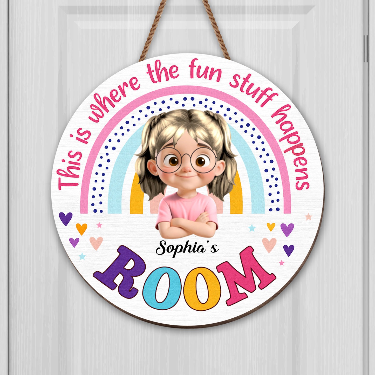 Aquí es donde ocurre la diversión. Decoración arcoíris - Letrero de madera personalizado con forma personalizada - KID012_WSIGN