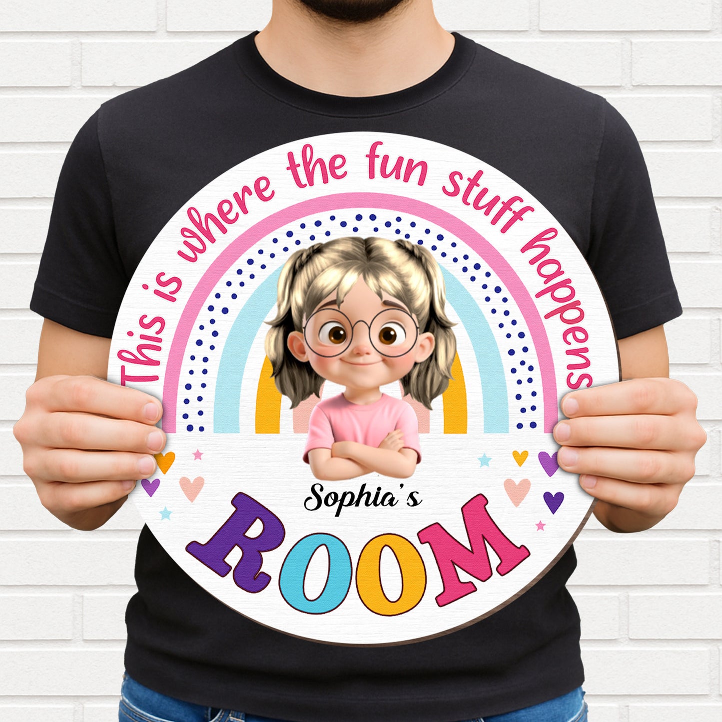 Aquí es donde ocurre la diversión. Decoración arcoíris - Letrero de madera personalizado con forma personalizada - KID012_WSIGN