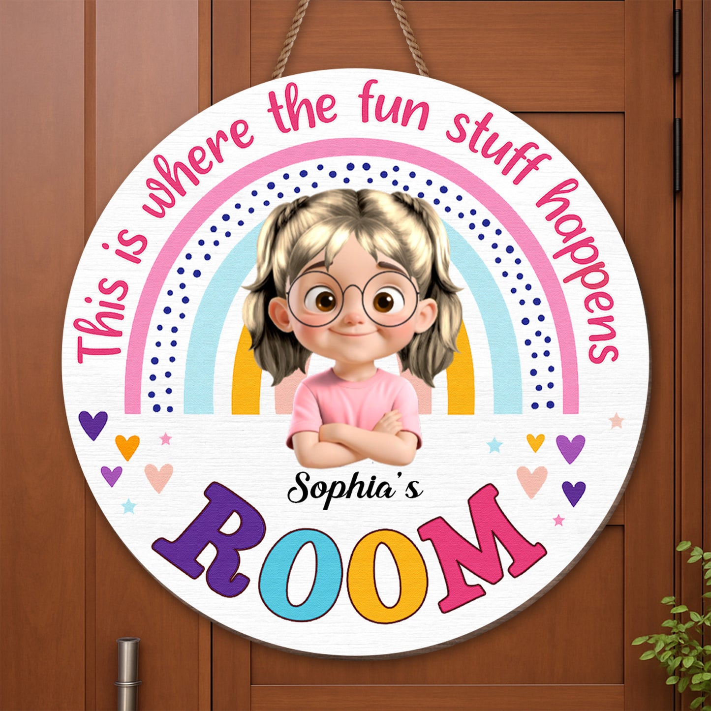 Aquí es donde ocurre la diversión. Decoración arcoíris - Letrero de madera personalizado con forma personalizada - KID012_WSIGN