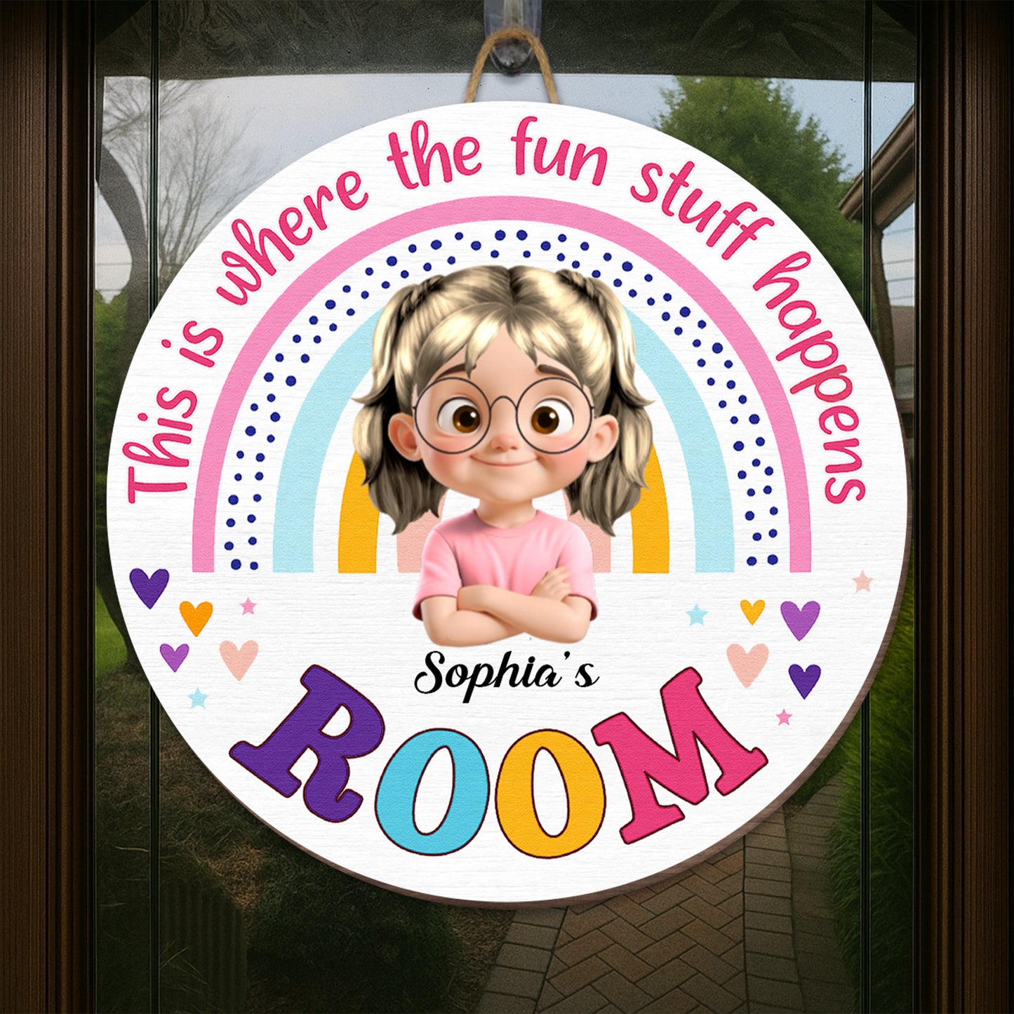 Aquí es donde ocurre la diversión. Decoración arcoíris - Letrero de madera personalizado con forma personalizada - KID012_WSIGN