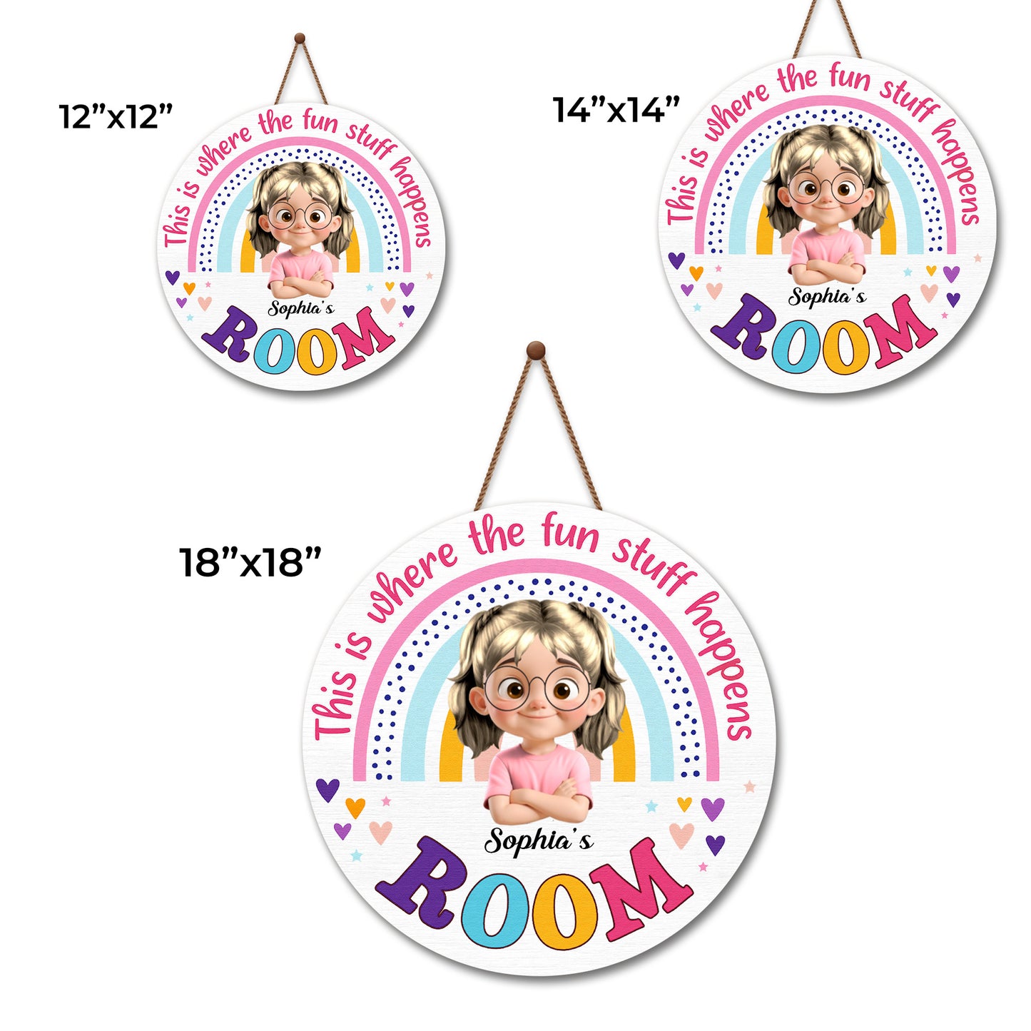 Aquí es donde ocurre la diversión. Decoración arcoíris - Letrero de madera personalizado con forma personalizada - KID012_WSIGN