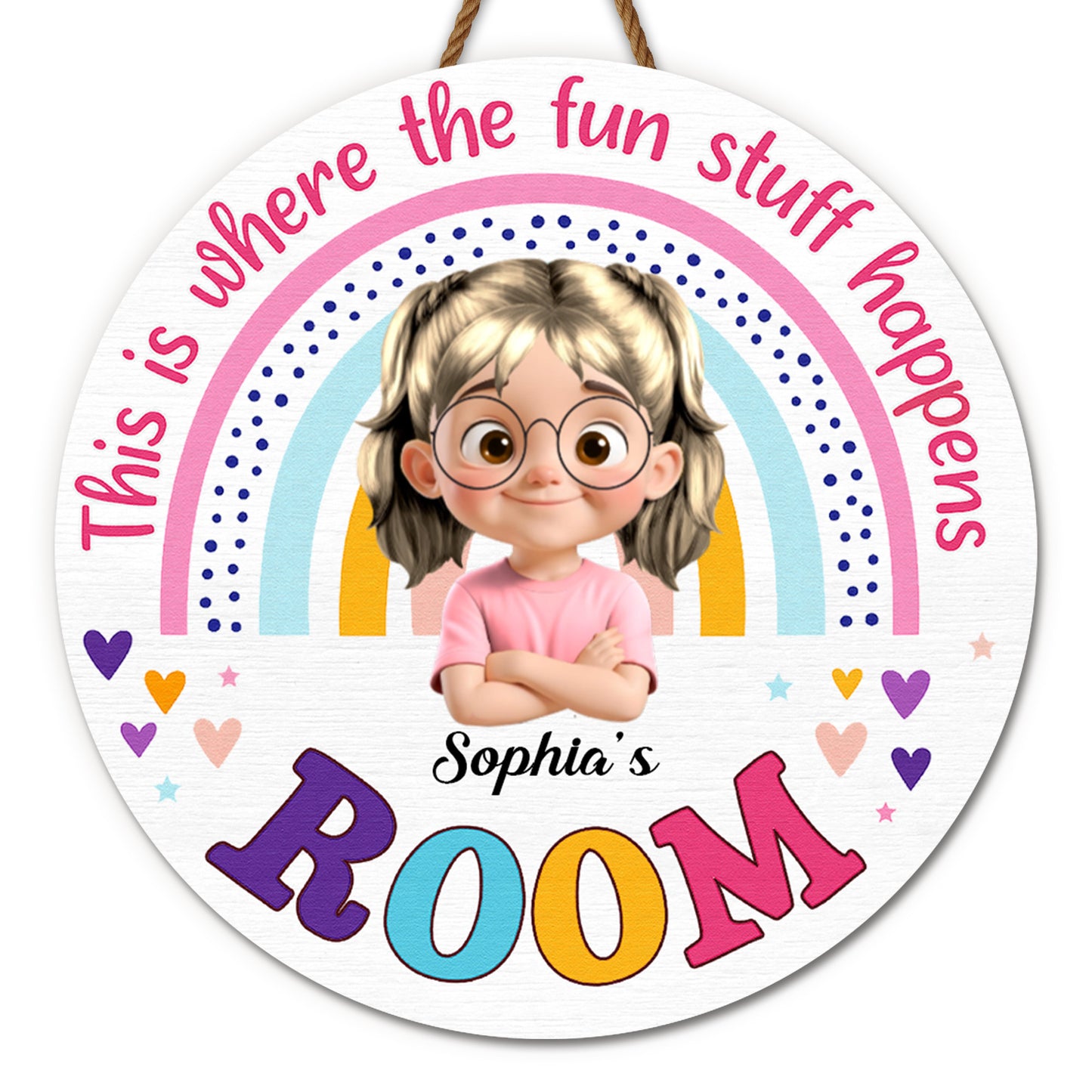 Aquí es donde ocurre la diversión. Decoración arcoíris - Letrero de madera personalizado con forma personalizada - KID012_WSIGN