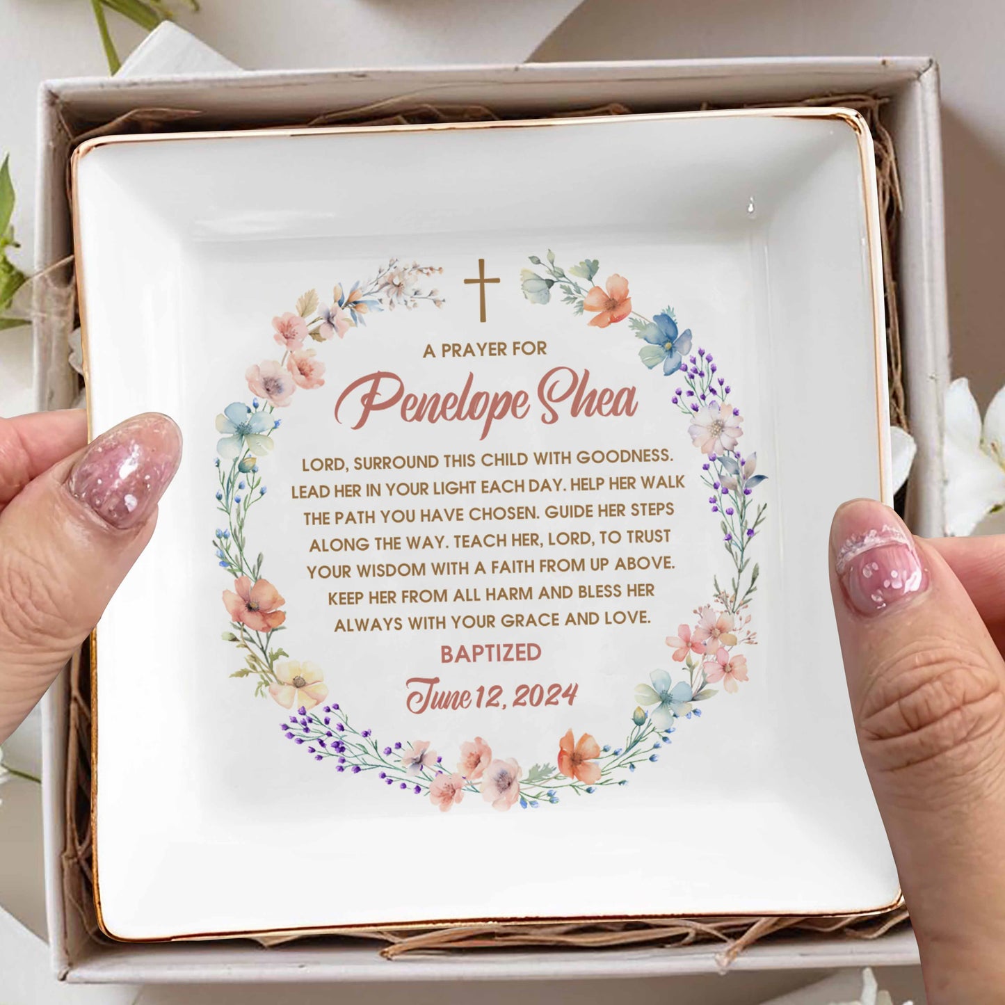 Grace And Love Blessing Cross And Flowers Design