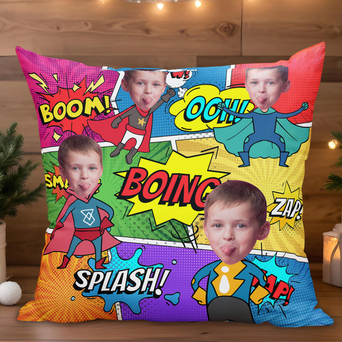 Superhero Fun Comic Book Phrases Snapshot Pillow - Personalized Custom Pillow, Insert Included - KID019_PLW