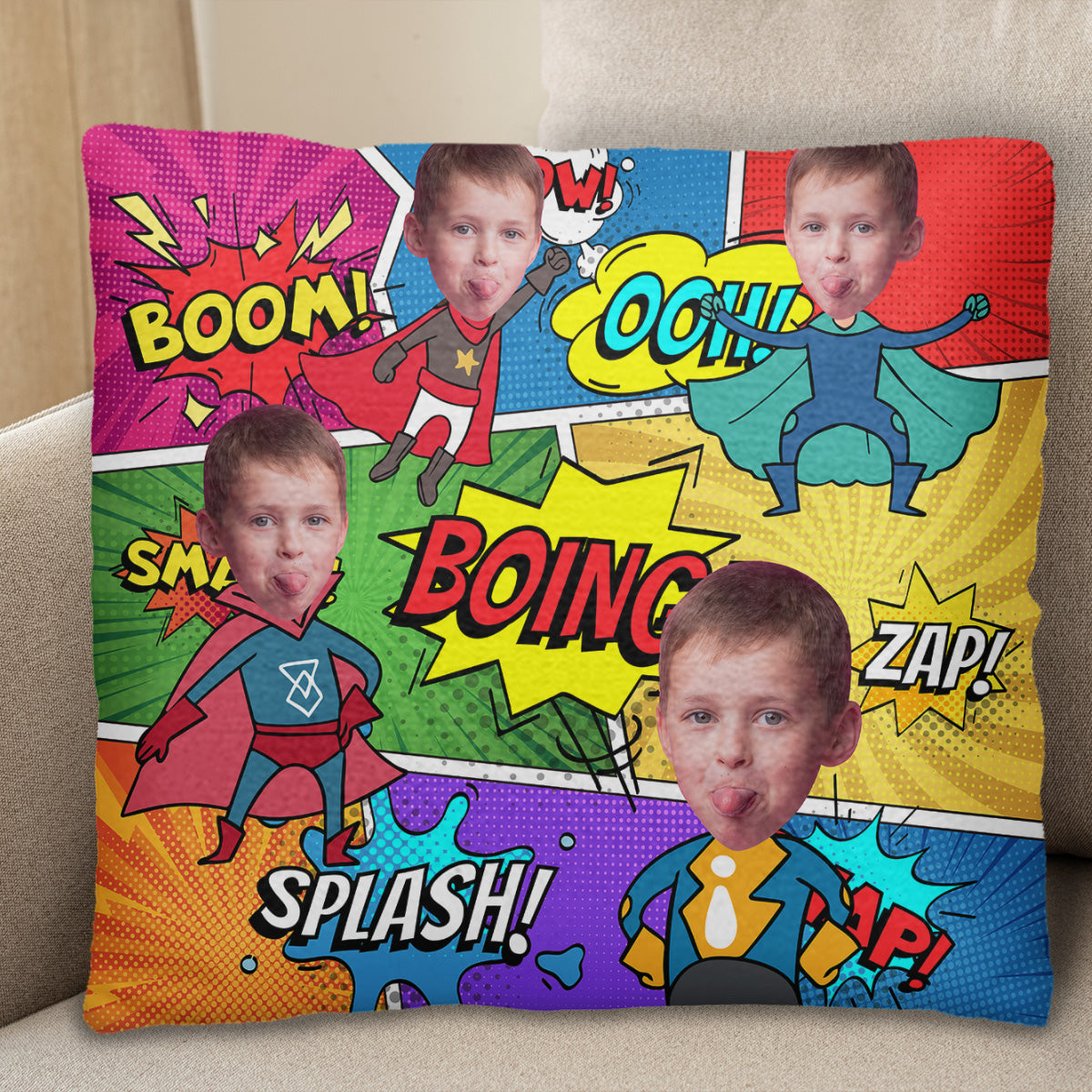 Superhero Fun Comic Book Phrases Snapshot Pillow - Personalized Custom Pillow, Insert Included - KID019_PLW