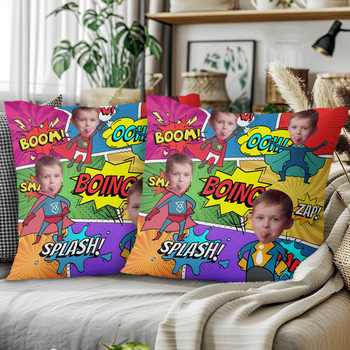 Superhero Fun Comic Book Phrases Snapshot Pillow - Personalized Custom Pillow, Insert Included - KID019_PLW