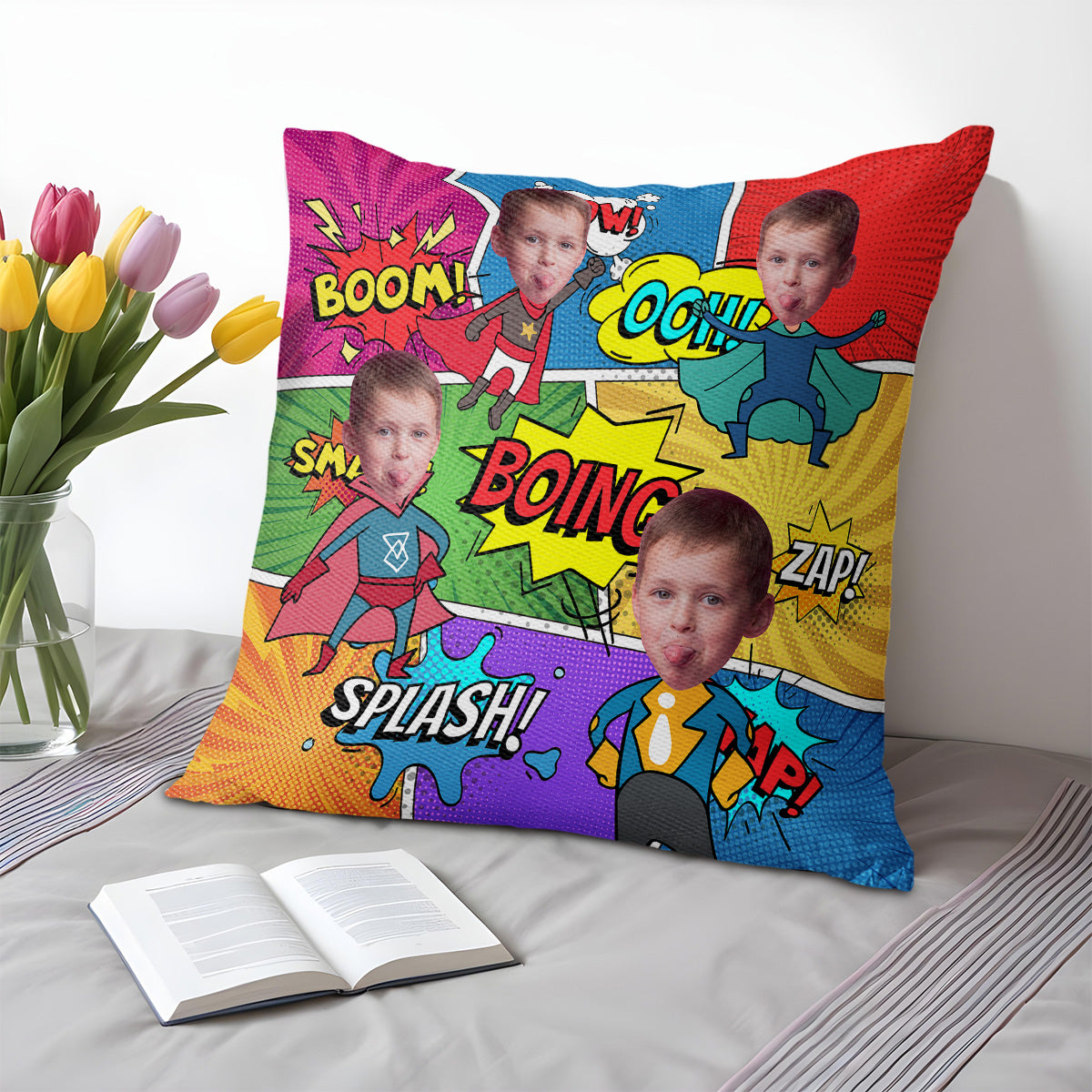 Superhero Fun Comic Book Phrases Snapshot Pillow - Personalized Custom Pillow, Insert Included - KID019_PLW
