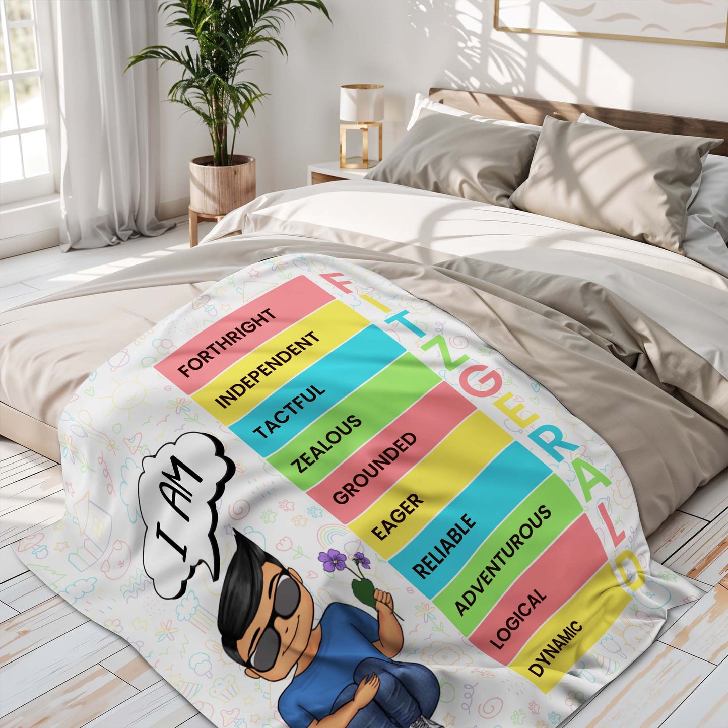 I Am Eager And Adventurous, Colorful Stripes And Cartoon Boy