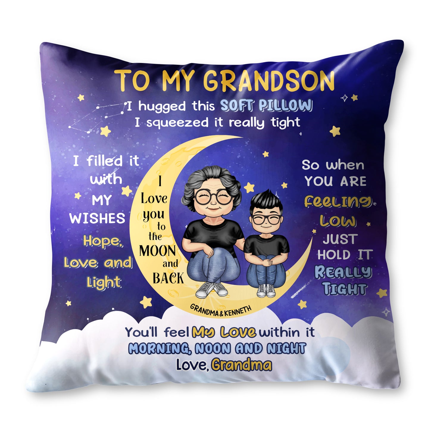 Moon And Stars Theme Pillow For Grandson