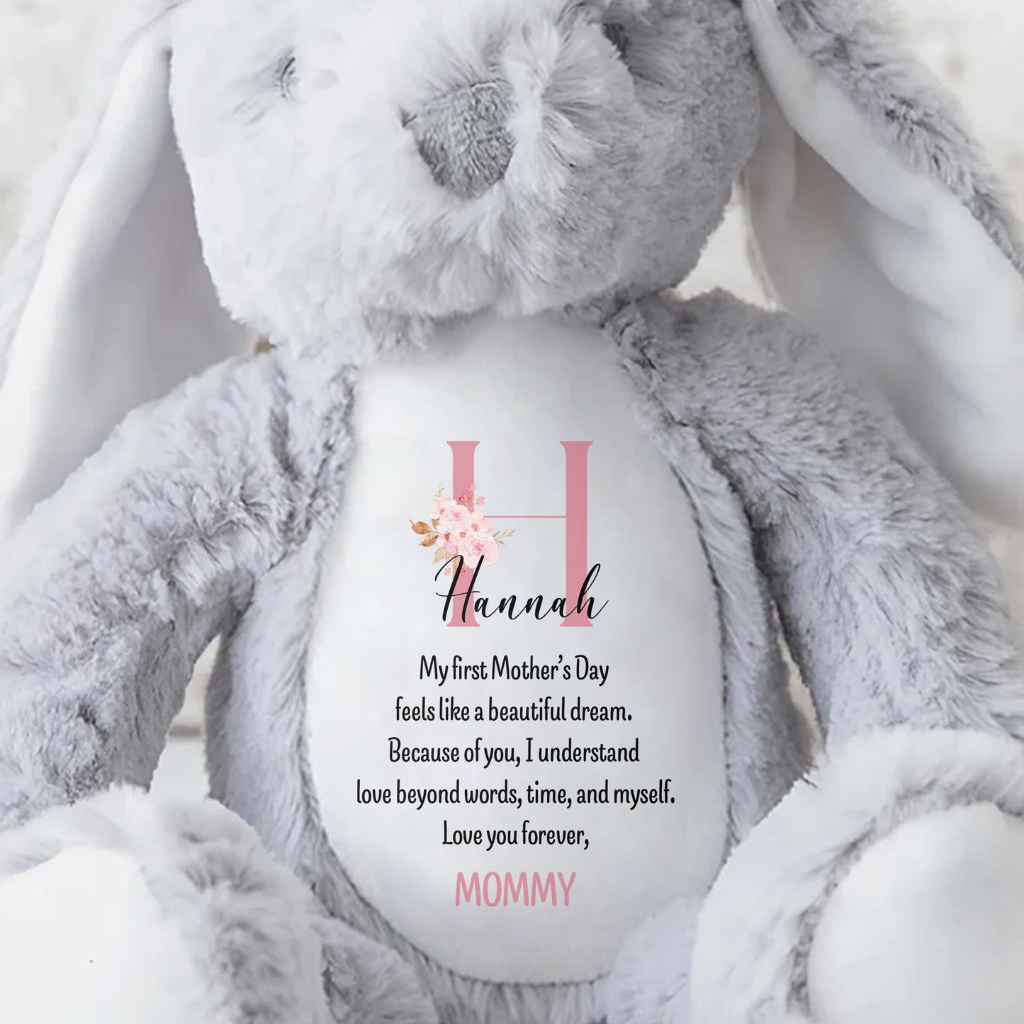 My First Mother's Day Feels Like A Beautiful Dream, Stuffed Bunny, Heart, Flowers