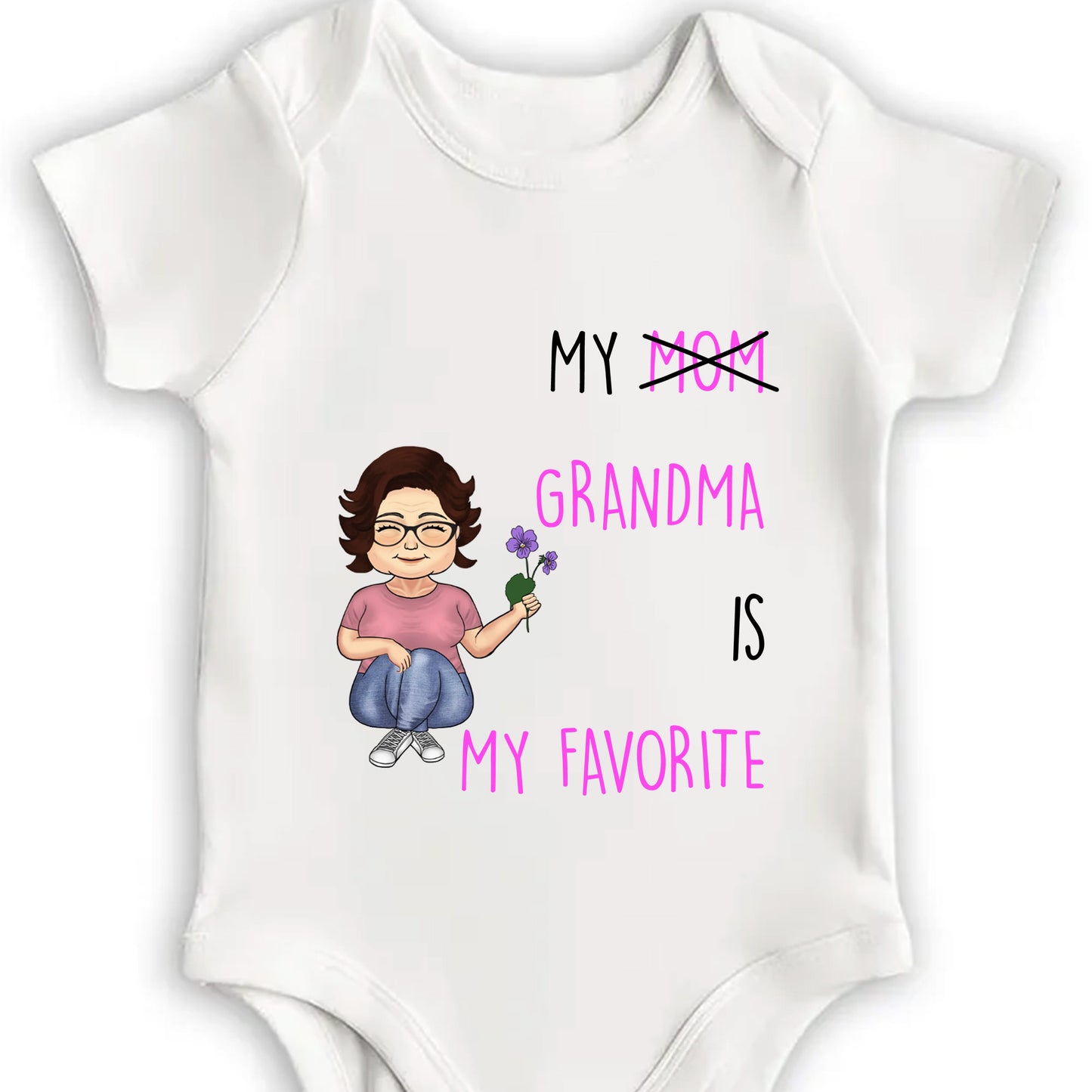 My Mom Grandma Is My Favorite, Cartoon Character And Flower
