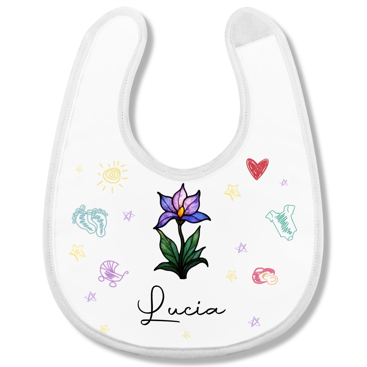 Beautiful Personalized Baby Bib Featuring Colorful Symbols