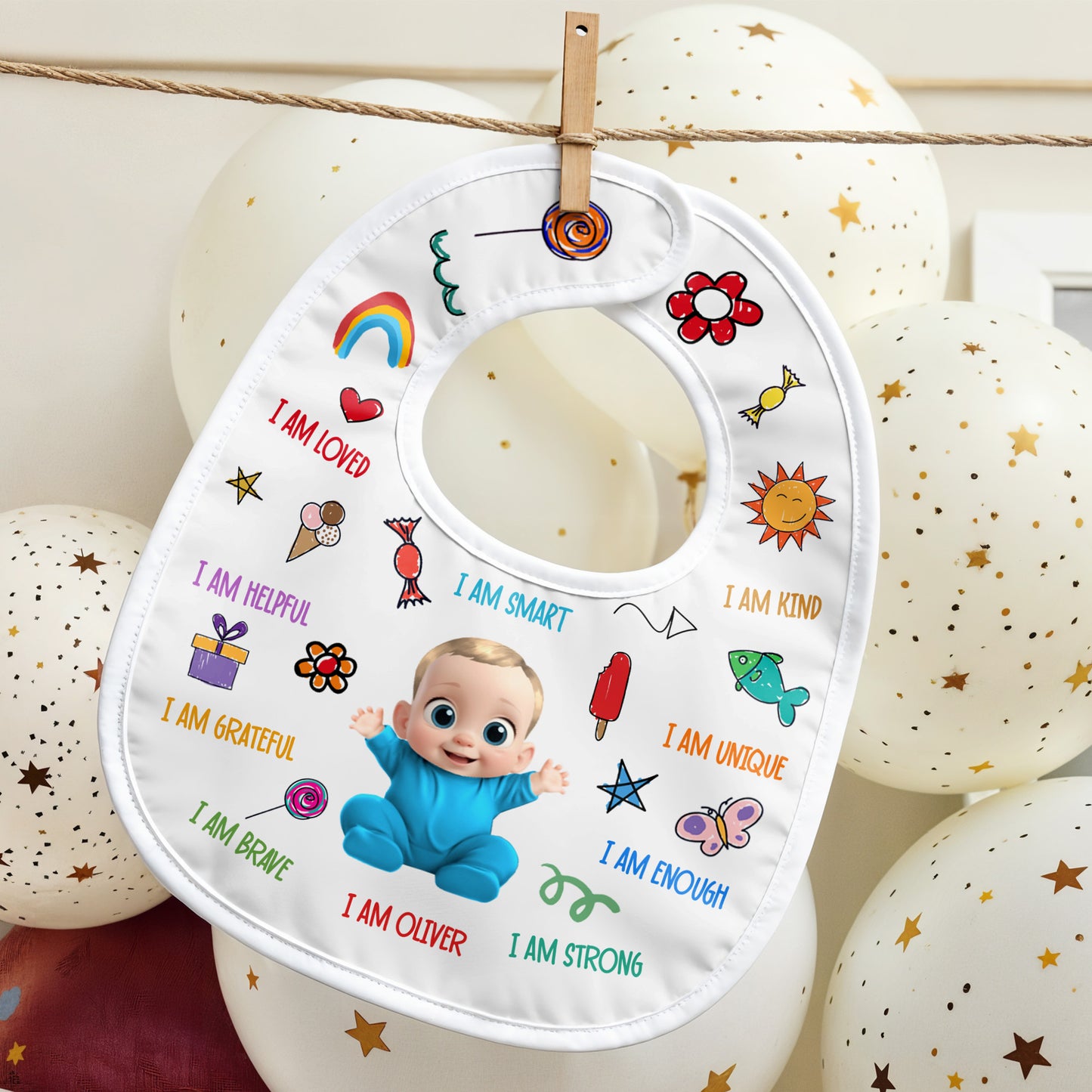 I Am Loved, I Am Kind, I Am Helpful, Colorful and Cheerful Baby Bib