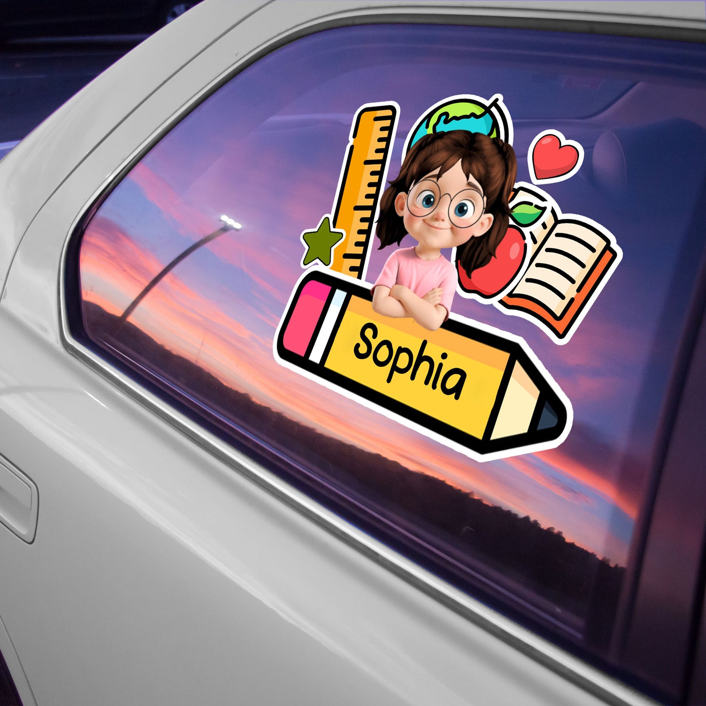 Customizable Decal With Young Student and School Essentials