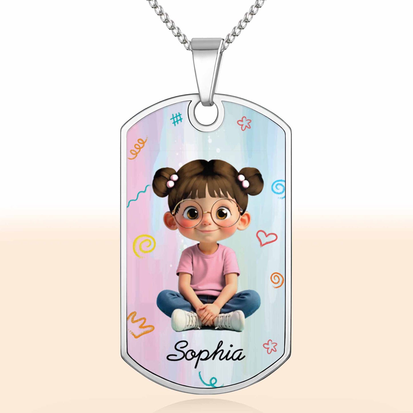 Adorable Cartoon Girl Dog Tag Necklace
