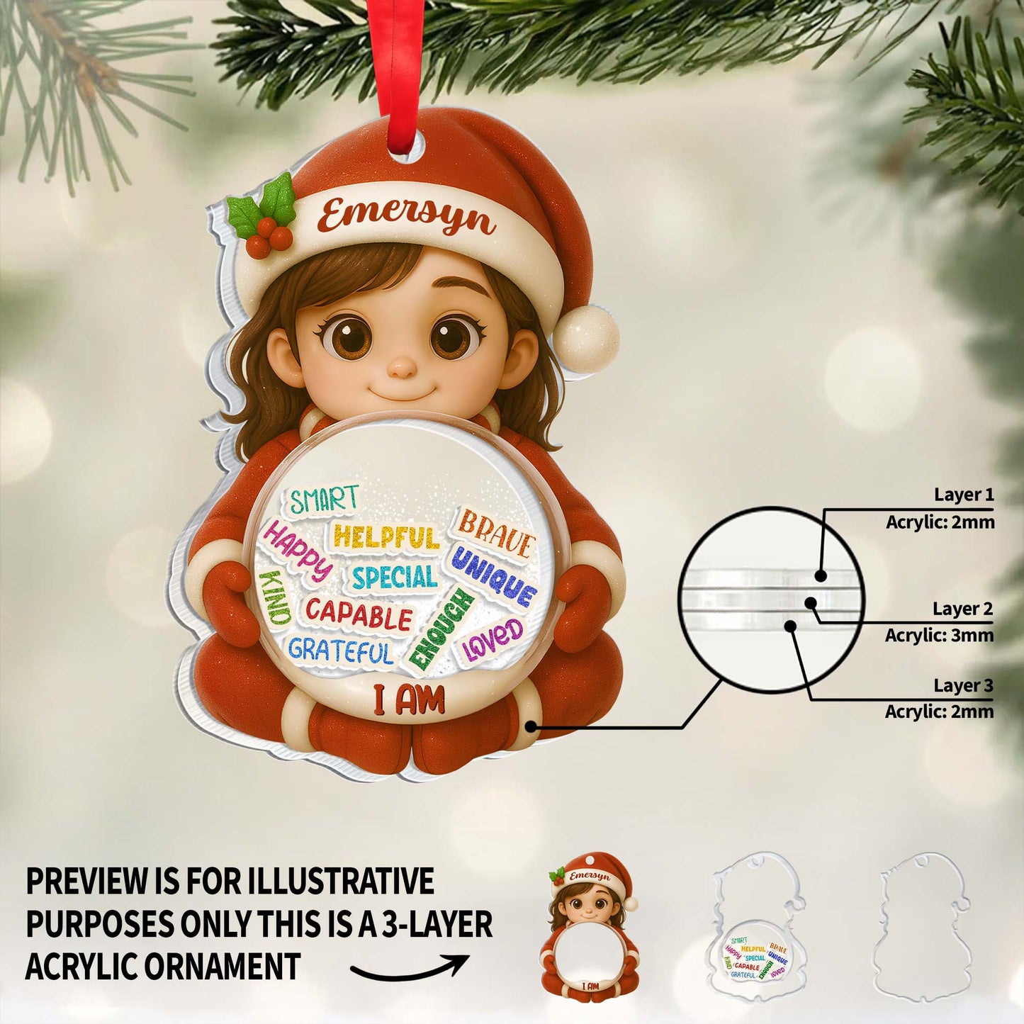 Smart, Helpful, Brave, Unique, Snow Globe Design