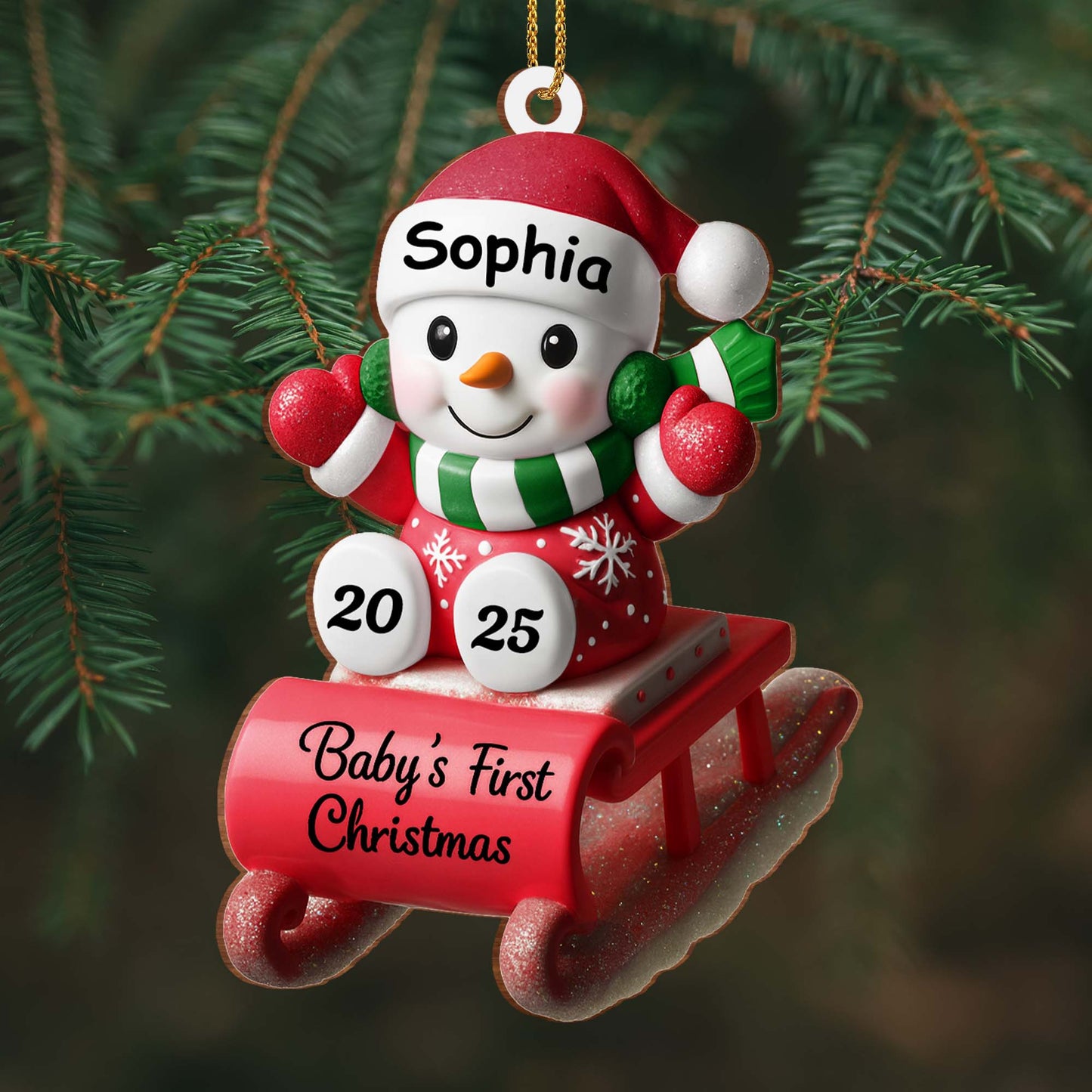 Baby's First Christmas Snowman On Sleigh