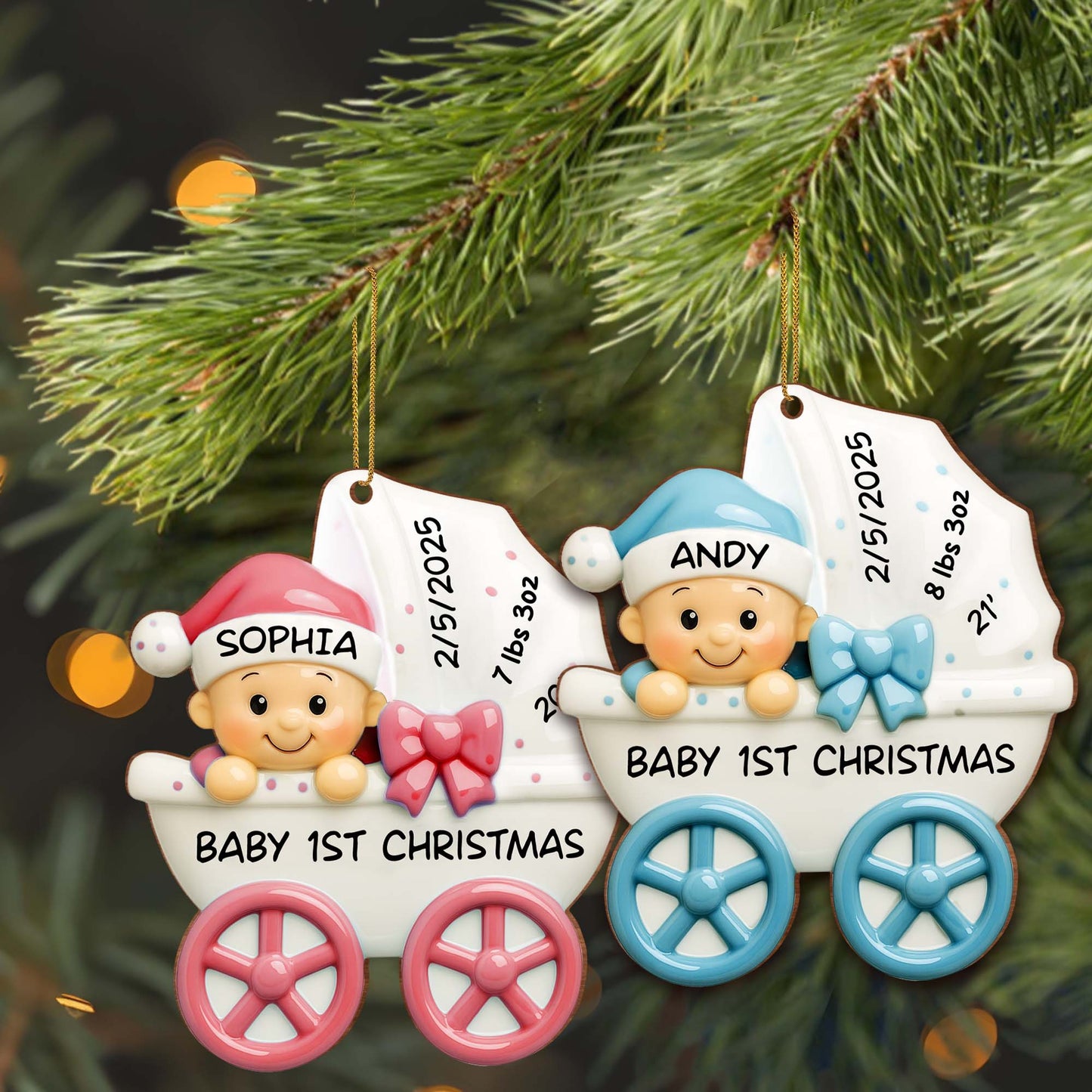 Baby 1st Christmas, Stroller And Bow