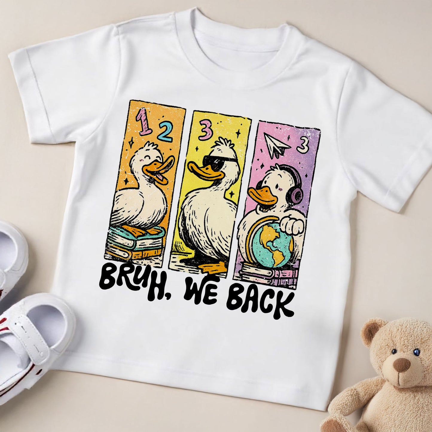 Bruh We Back Featuring Ducks, Books, And Globe