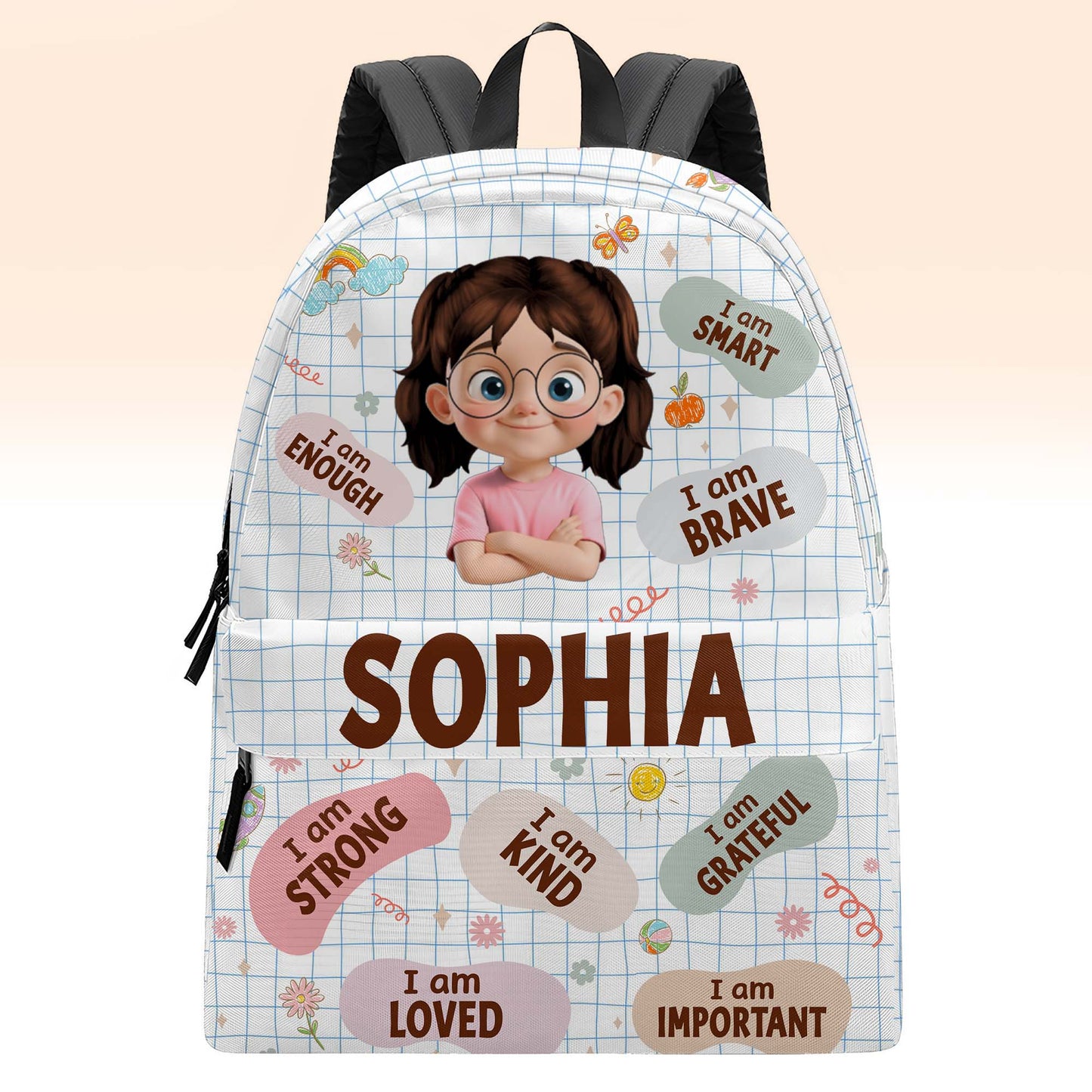 I Am Brave, I Am Strong, Cartoon Girl Backpack