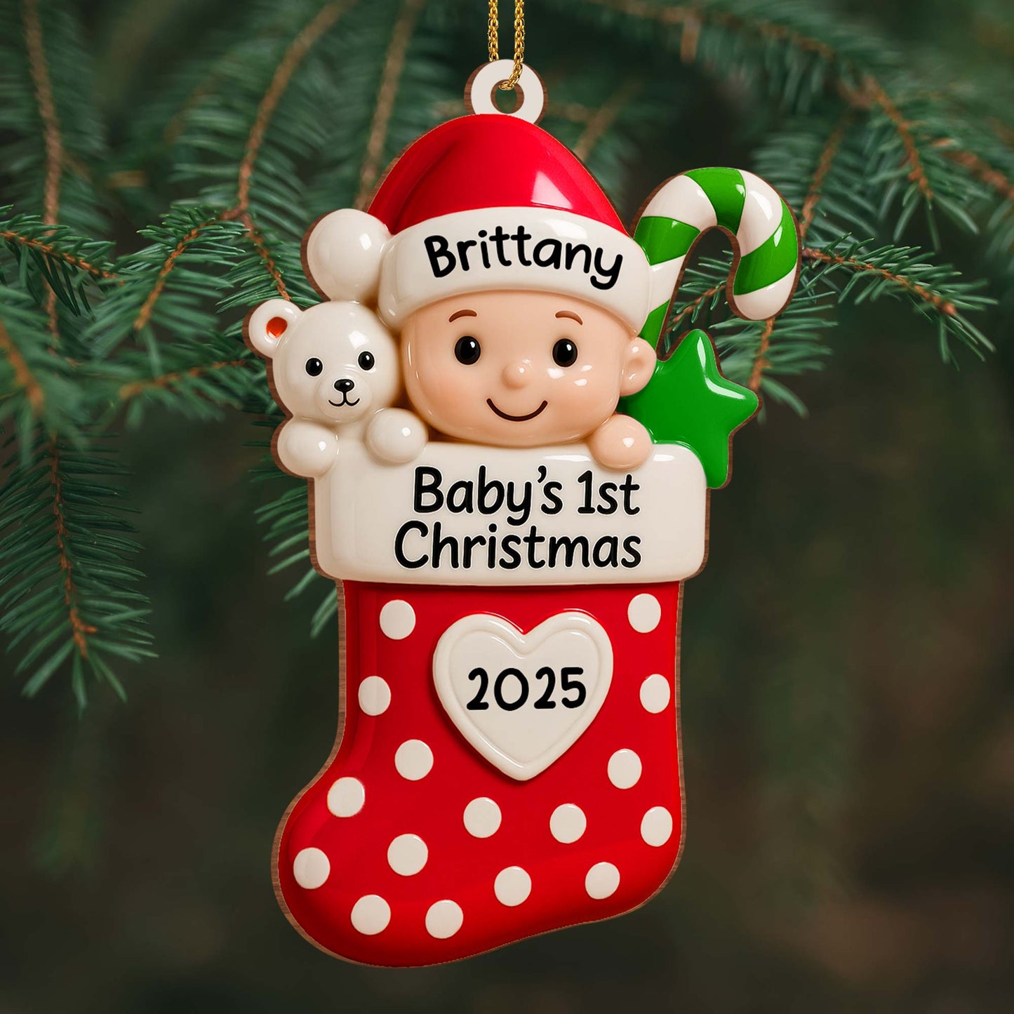 Baby's 1st Christmas Stocking With Teddy Bear And Star