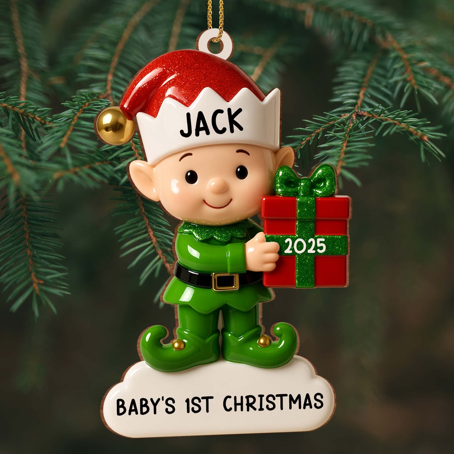 Baby's 1st Christmas, Elf With Gift Box