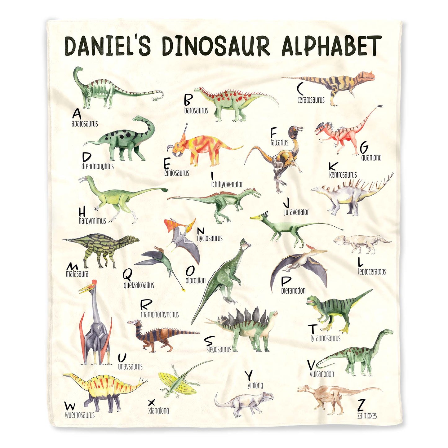 Manta educativa con el alfabeto de dinosaurios - Manta personalizada - KID229_BLK