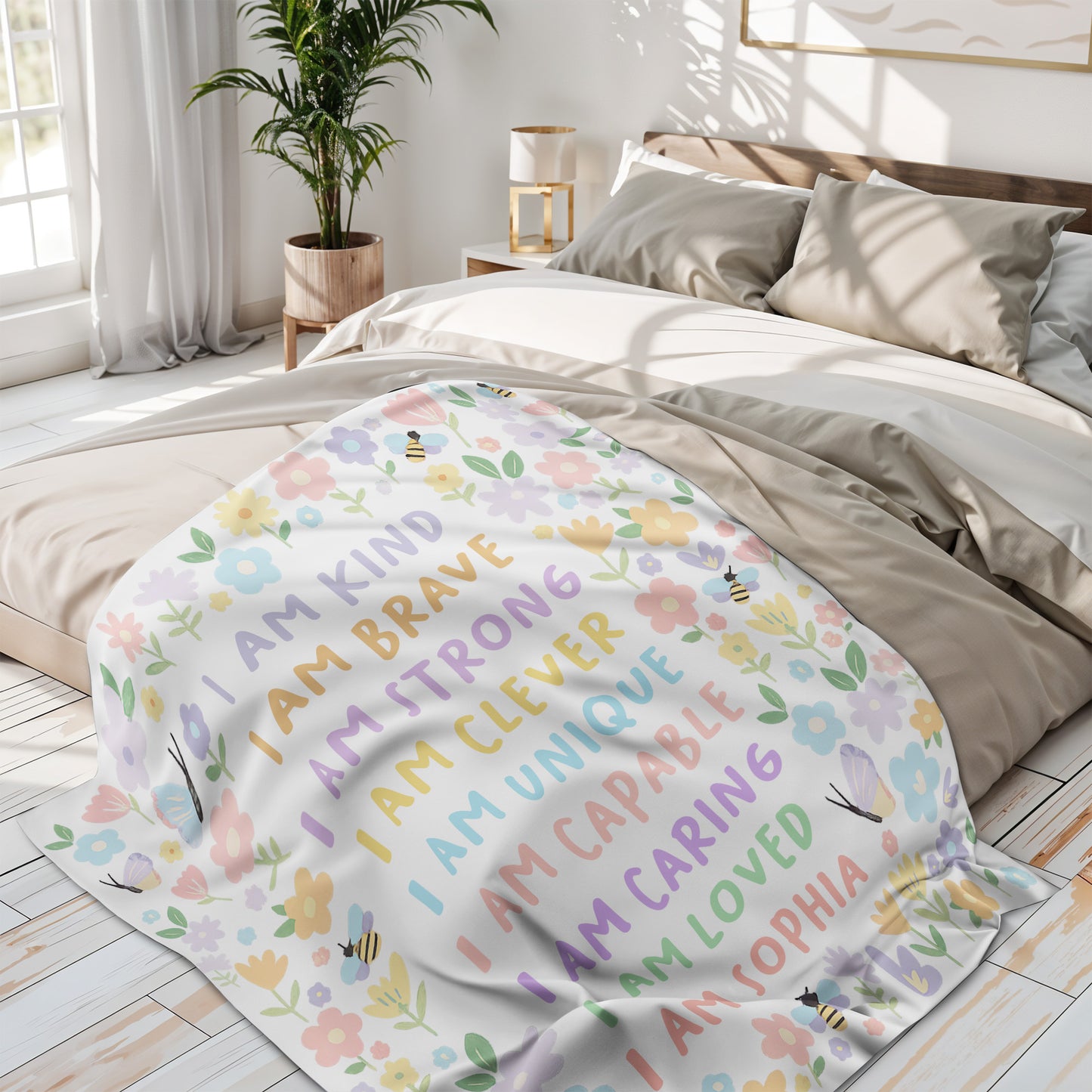 I Am Kind, I Am Strong, Bees And Flowers Design