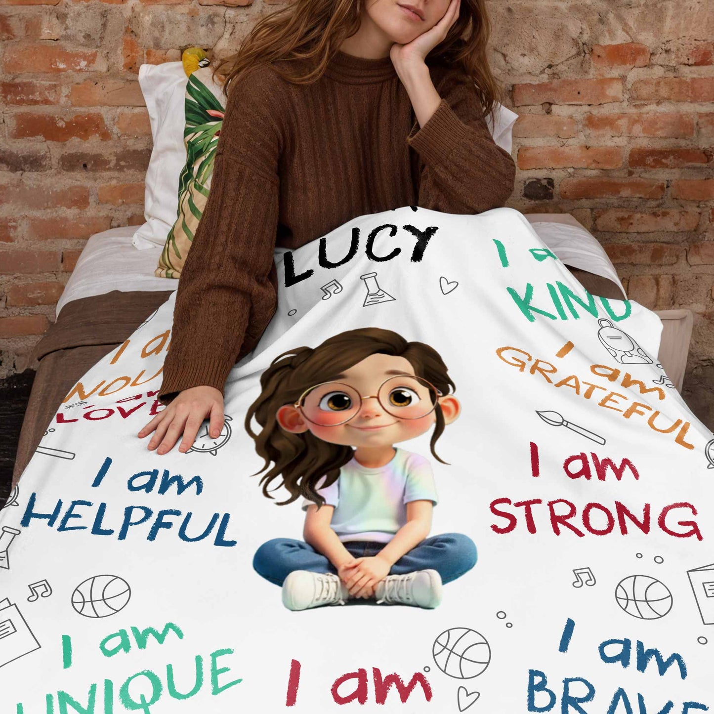 I Am Strong, Brave And Unique, Cartoon Girl Blanket