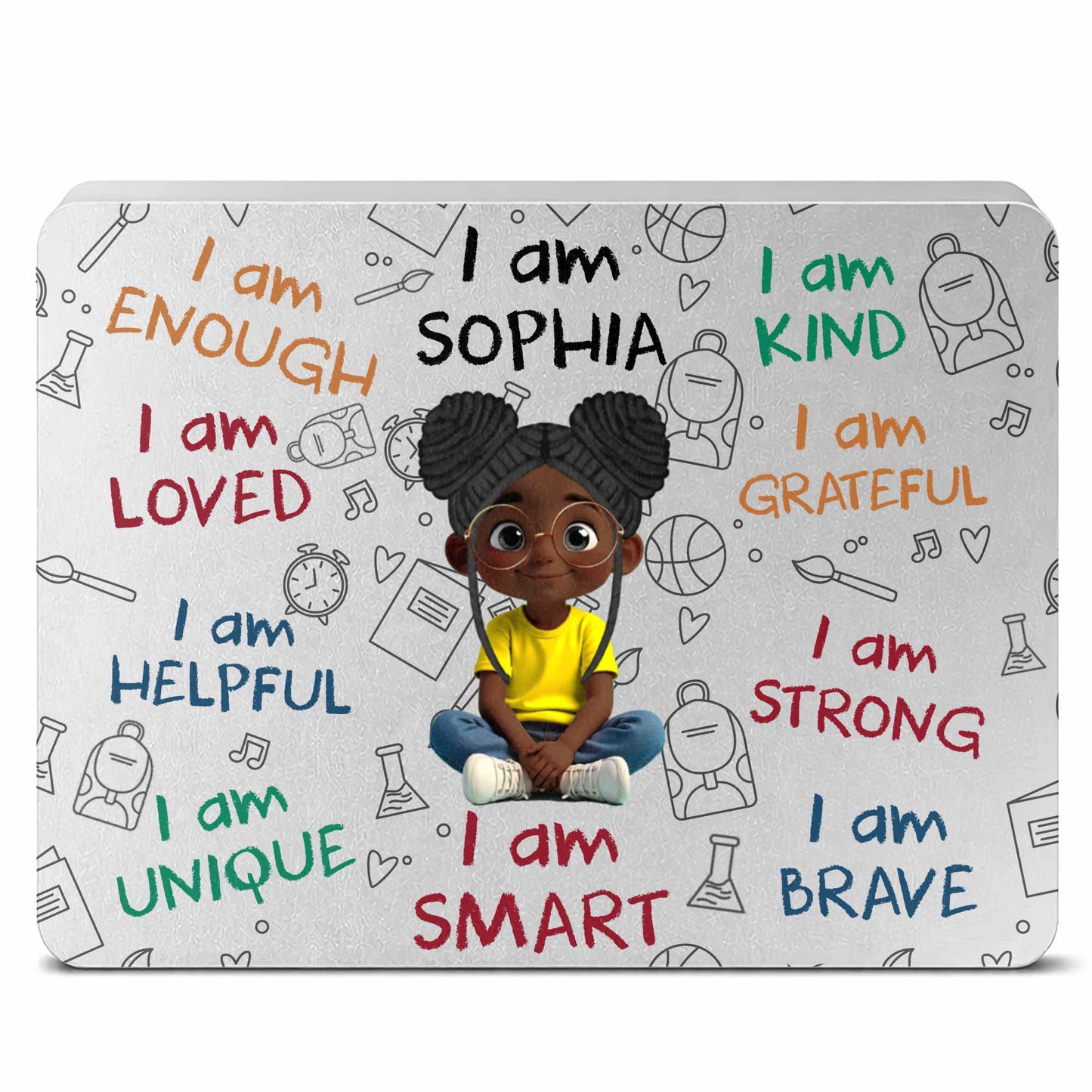 I Am Enough Positive Affirmations Girl With School Supplies