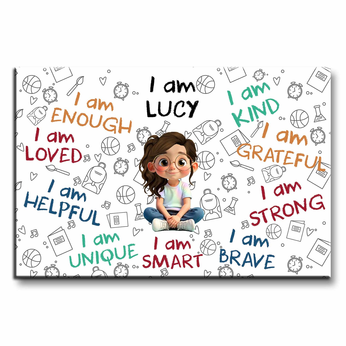 I Am Enough, I Am Loved, Cartoon Girl With Positive Affirmations