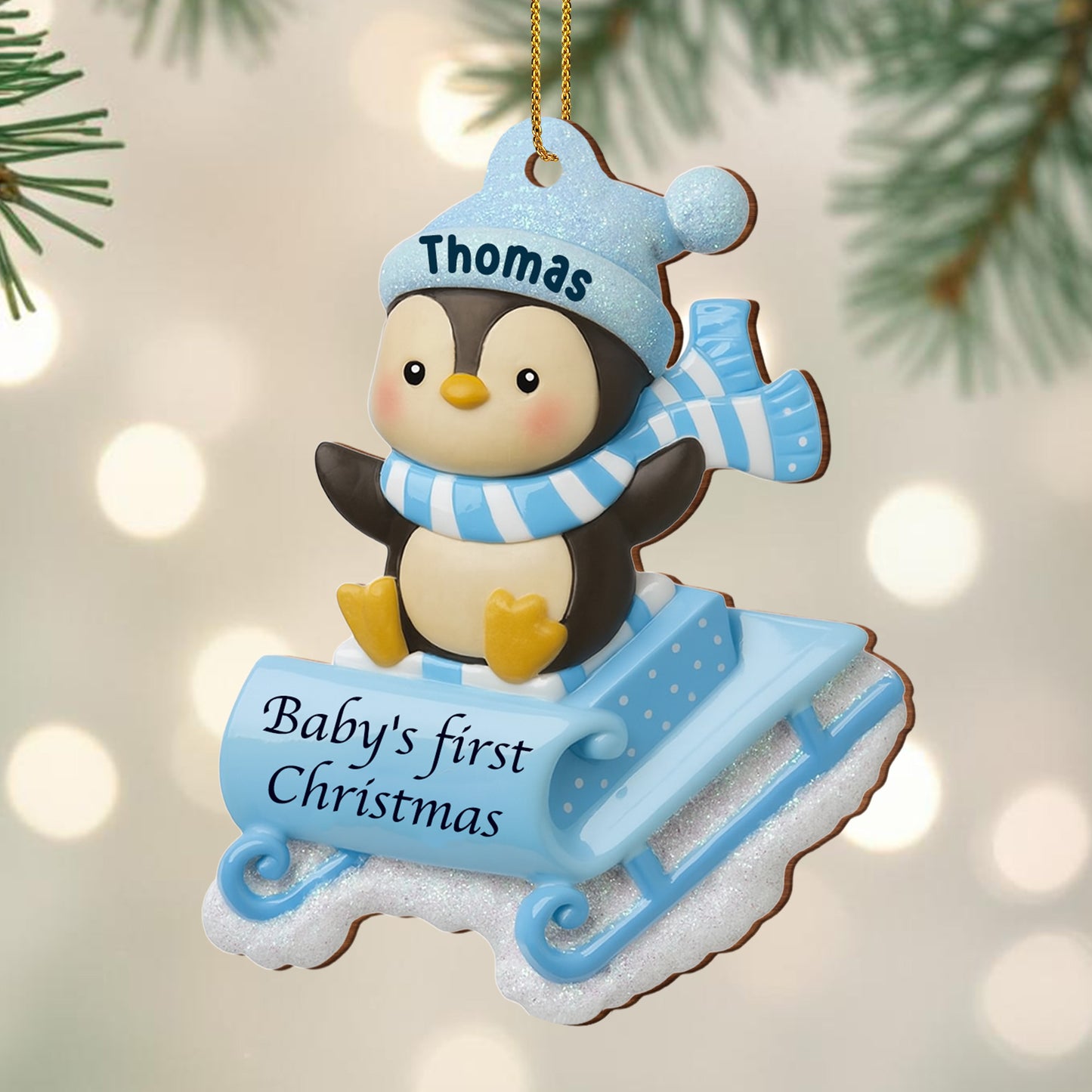 Baby's First Christmas Penguin On Sleigh