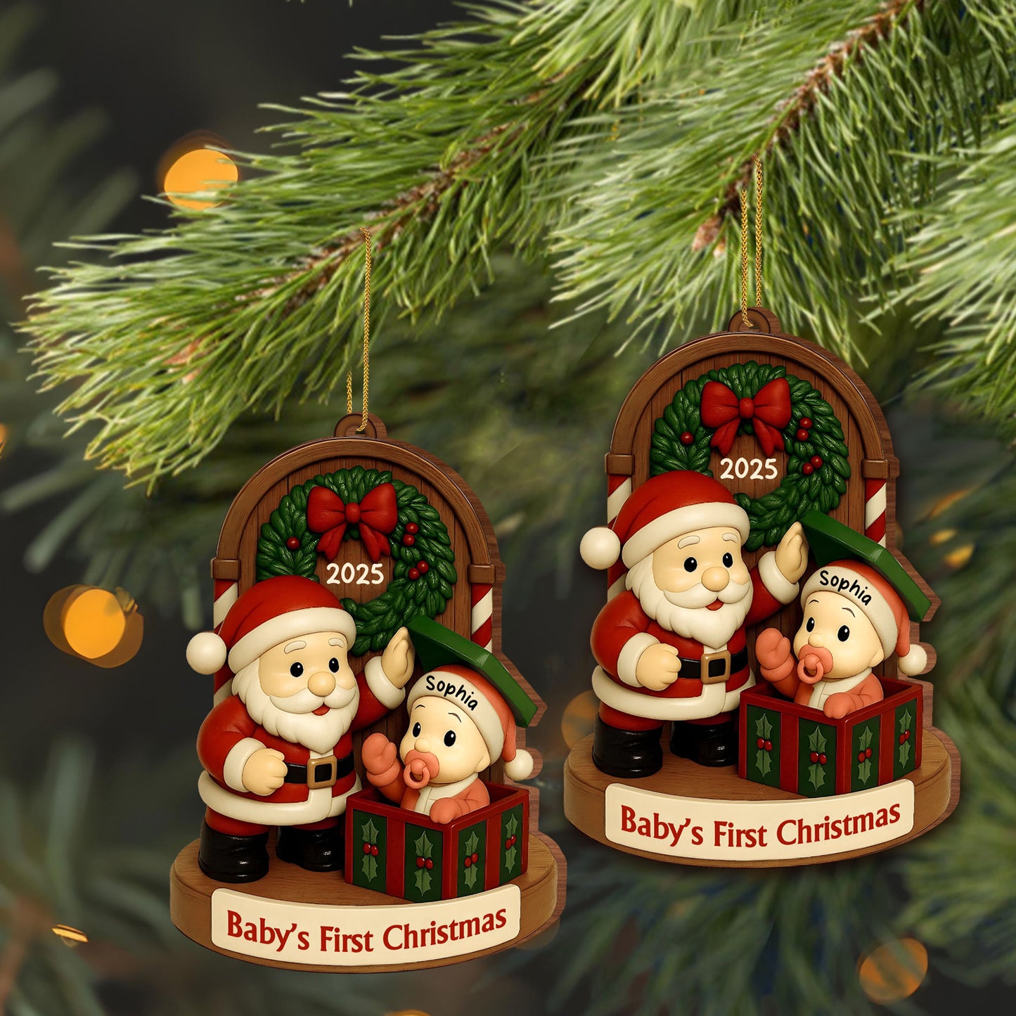 Baby's First Christmas With Santa And Festive Decorations
