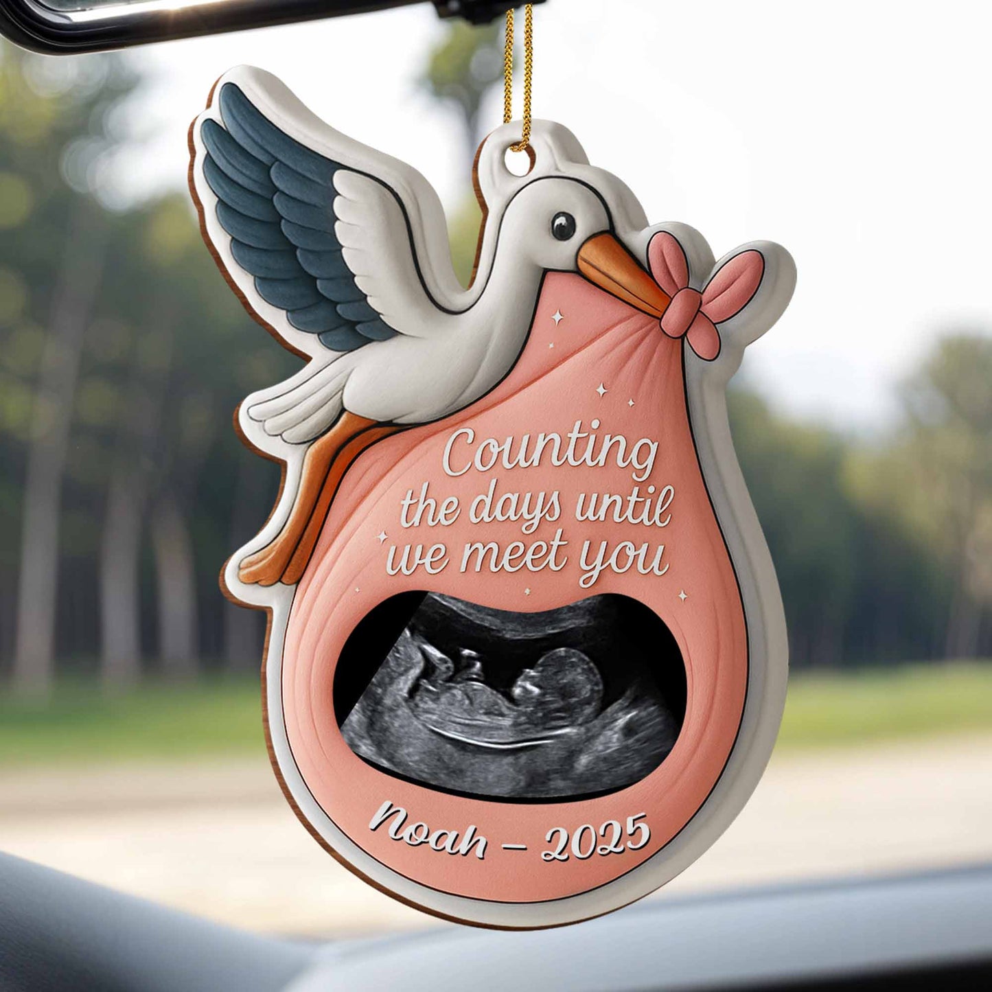 Counting The Days Until We Meet You Stork Design - Personalized Custom Wood Ornament, Custom Shaped - KID303_WDO