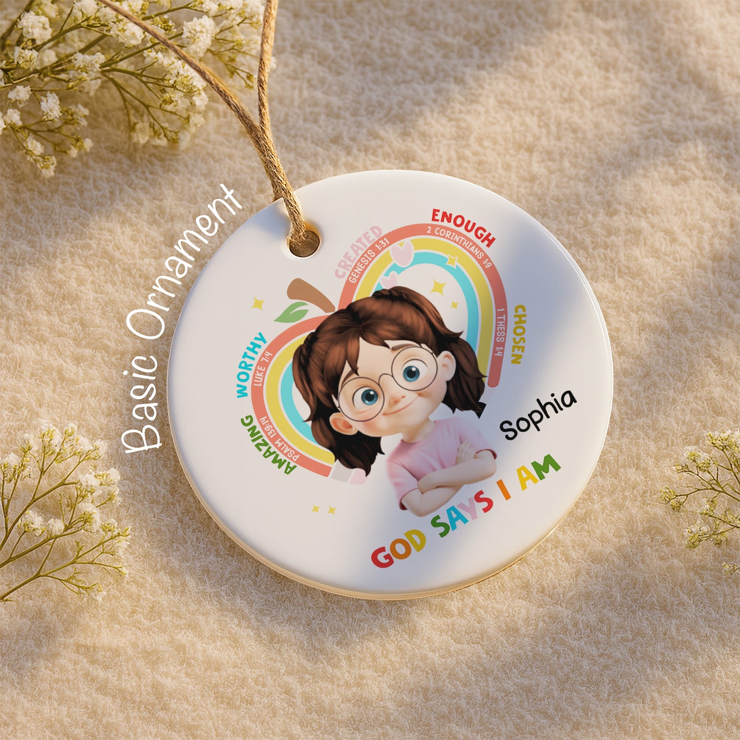 God Says I Am Worthy, Rainbow And Stars Ornament