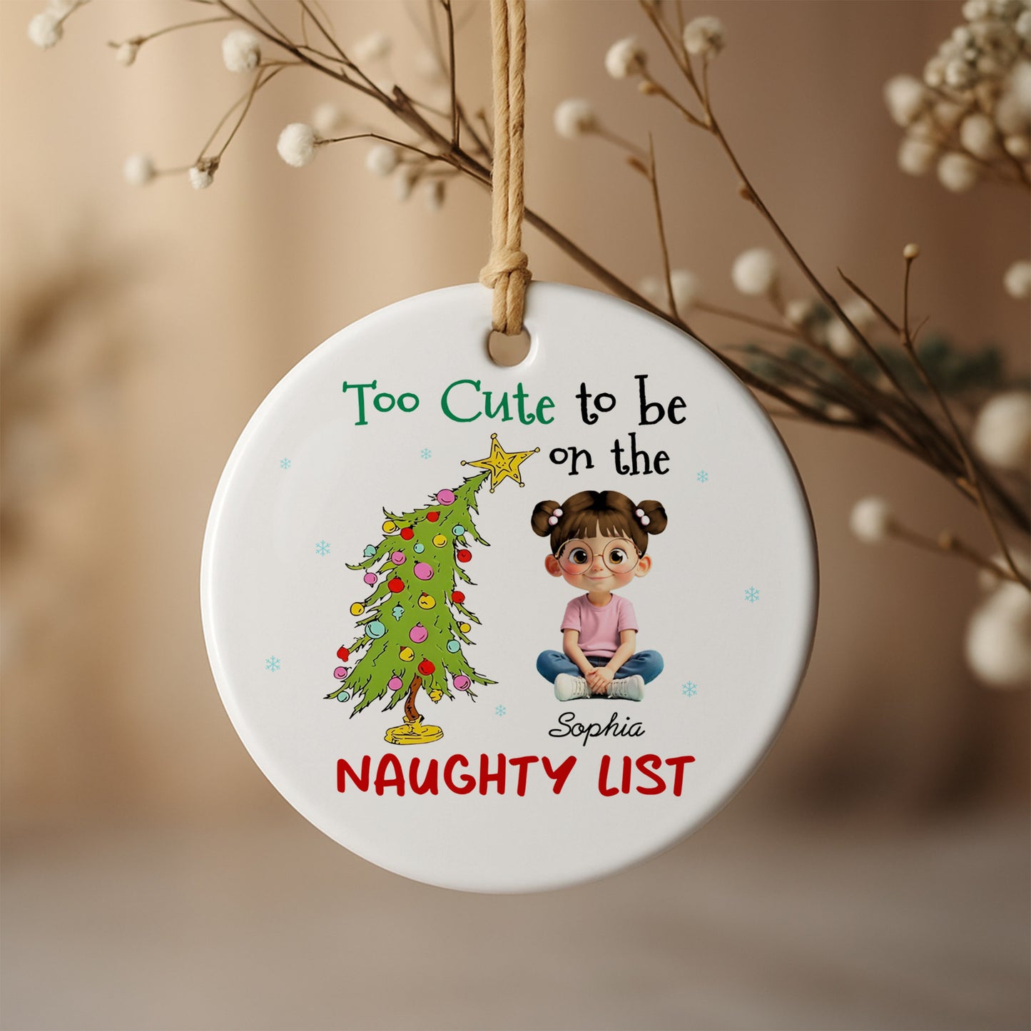 Too Cute To Be On The Naughty List Christmas Tree And Little Girl