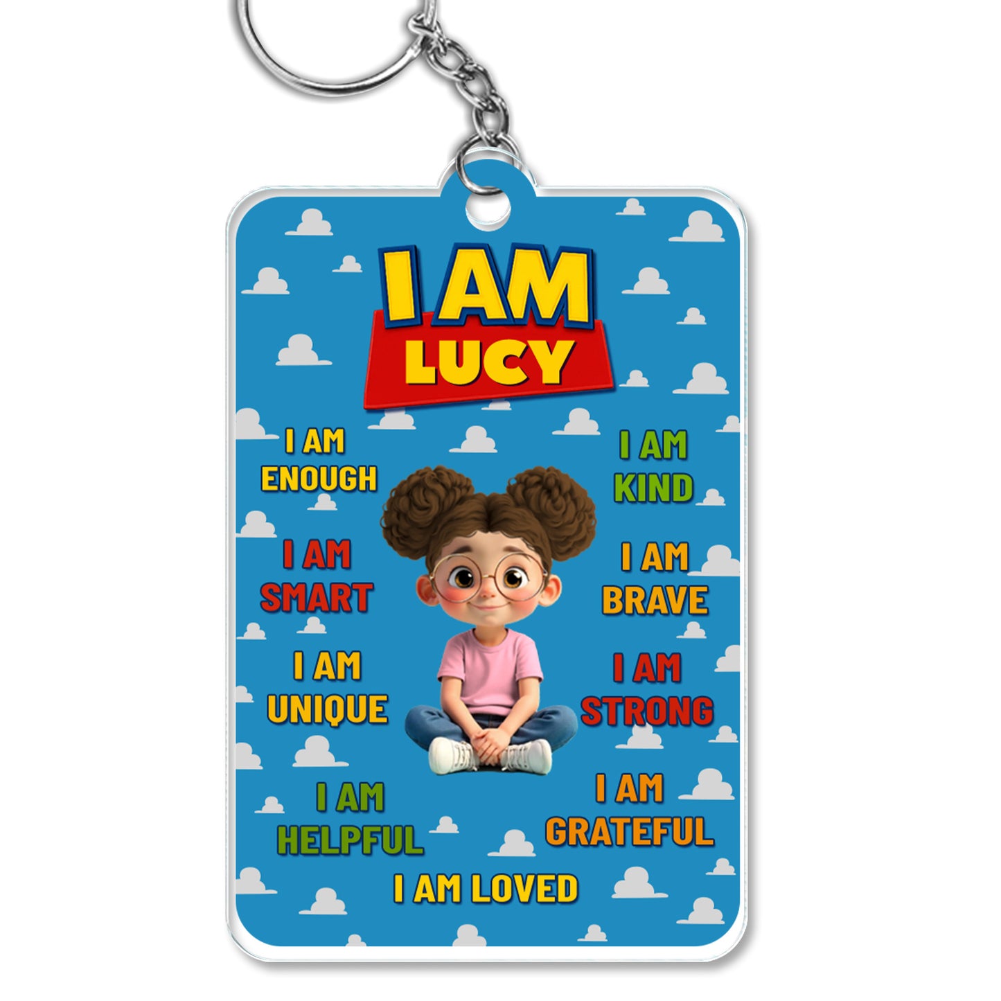 I Am Brave, I Am Strong Keychain With Animated Girl
