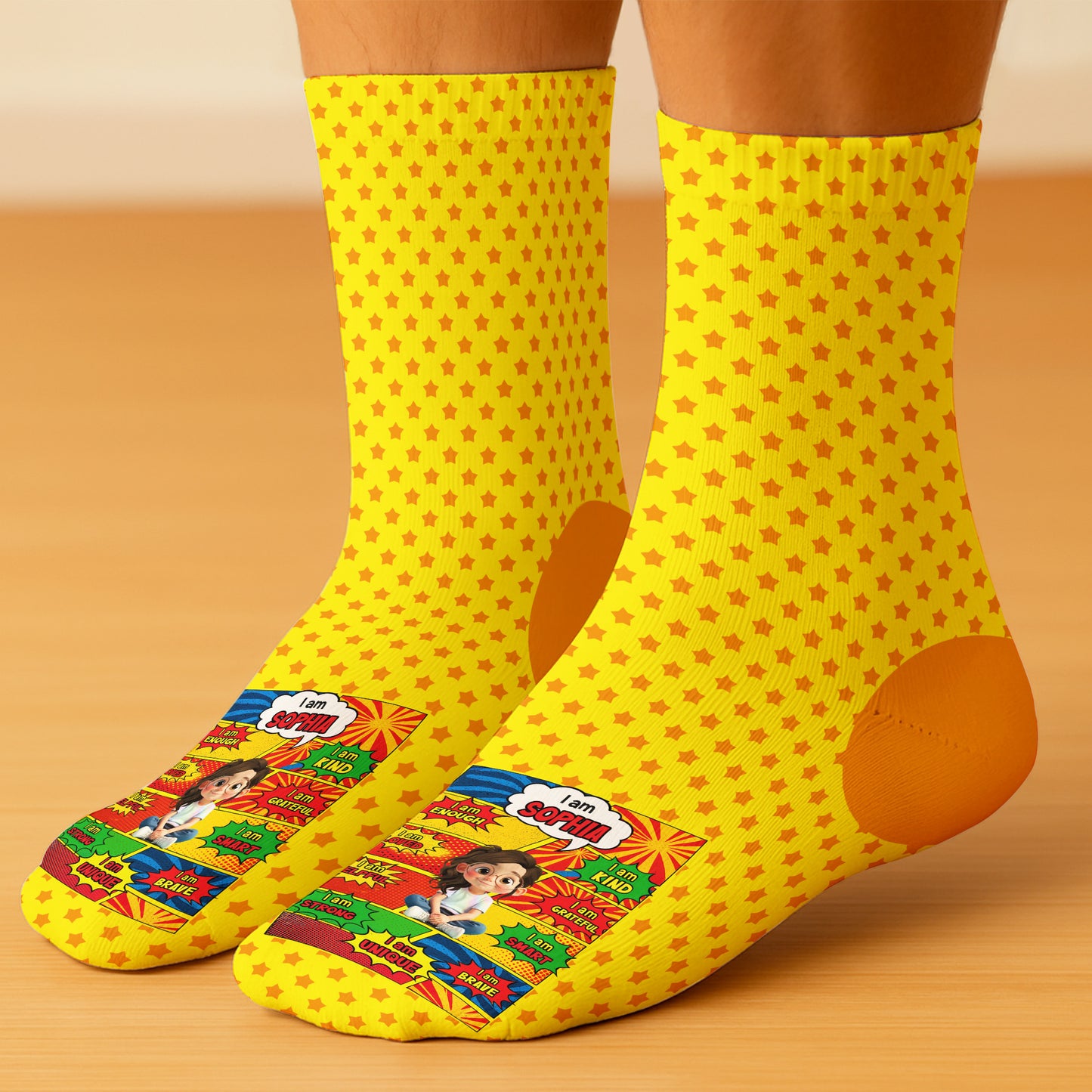 Be Bold Be Kind Be You, Colorful Comic Style Child Character Socks